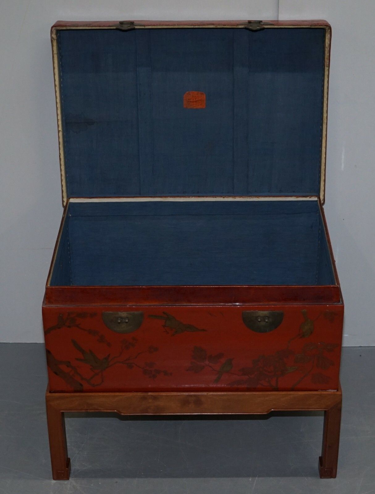 photo for sale Vintage Chinese Chinoiserie Hand Painted Luggage Coffee Table Lots Storage Space