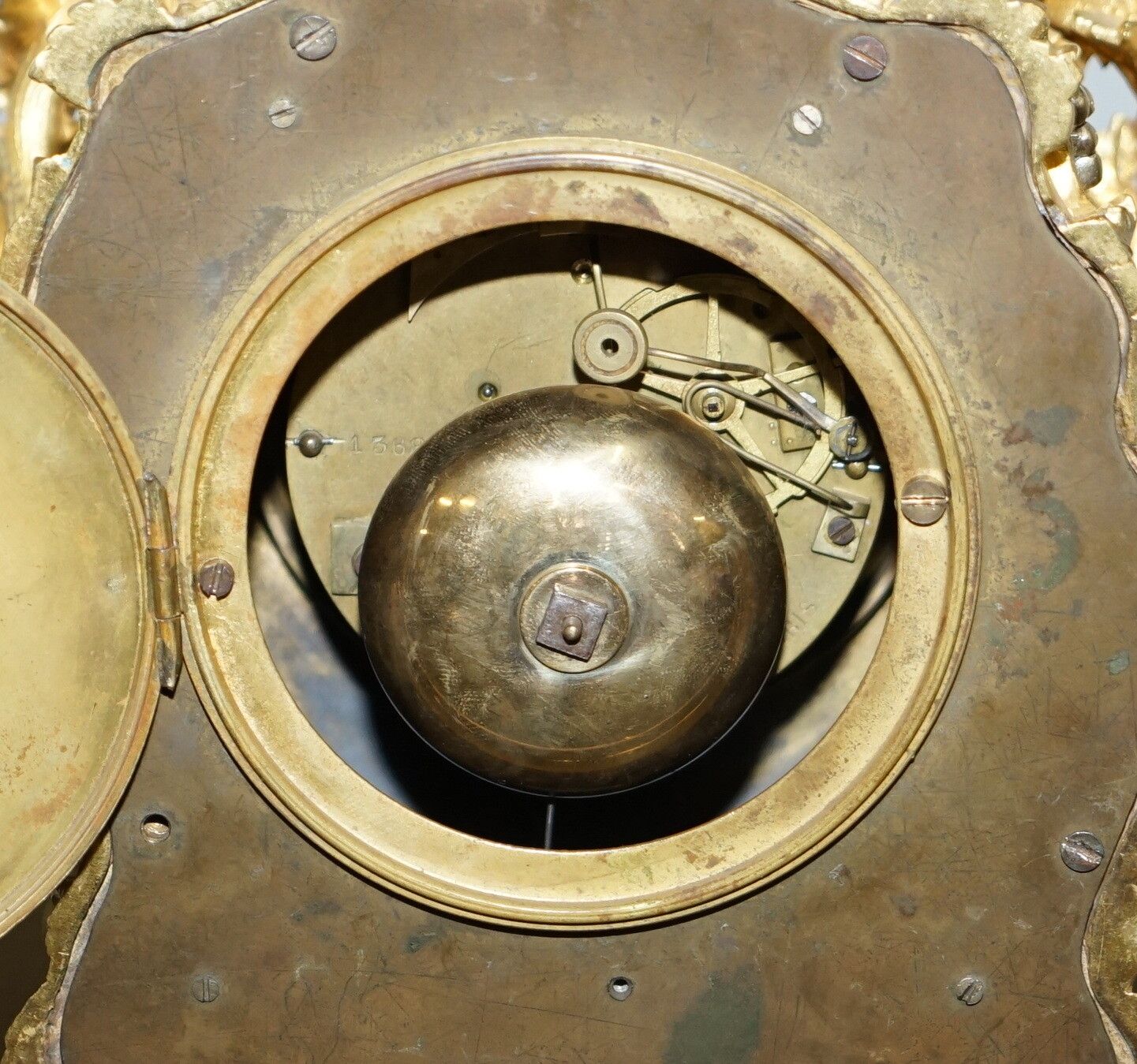 photo for sale Stunning Circa 1860 Gold Gilt Bronze French Mantle Clock Large Decorative Piece