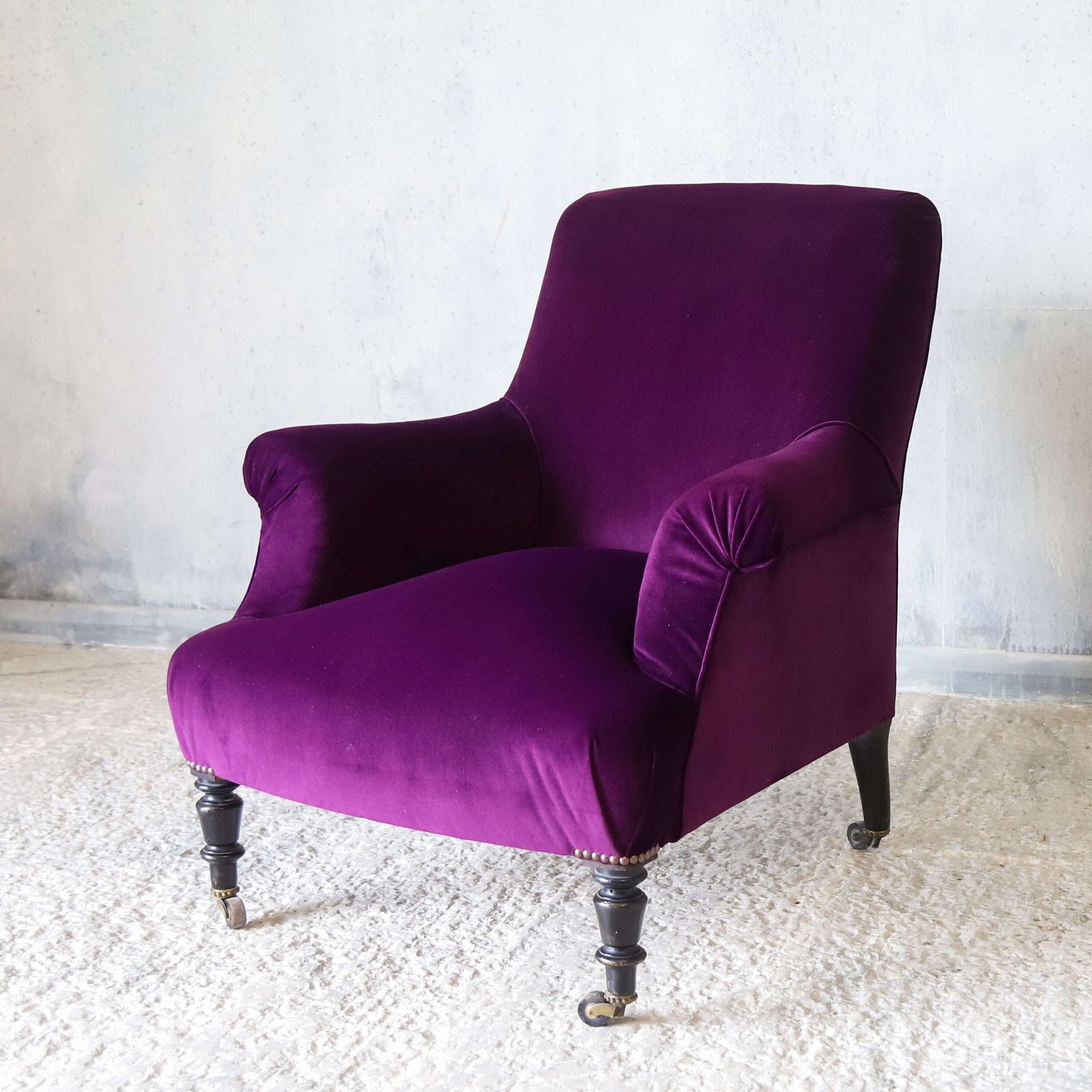 Napoleon III Armchair & Aesthetic Movement Gypsy Table In Designers Guild Purple Velvet photo furniture