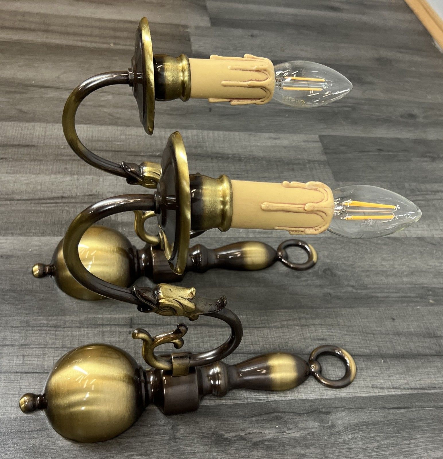 Wall Lamps Vintage French Brass Candle Style Sconces Lot 4182 photo Lighting