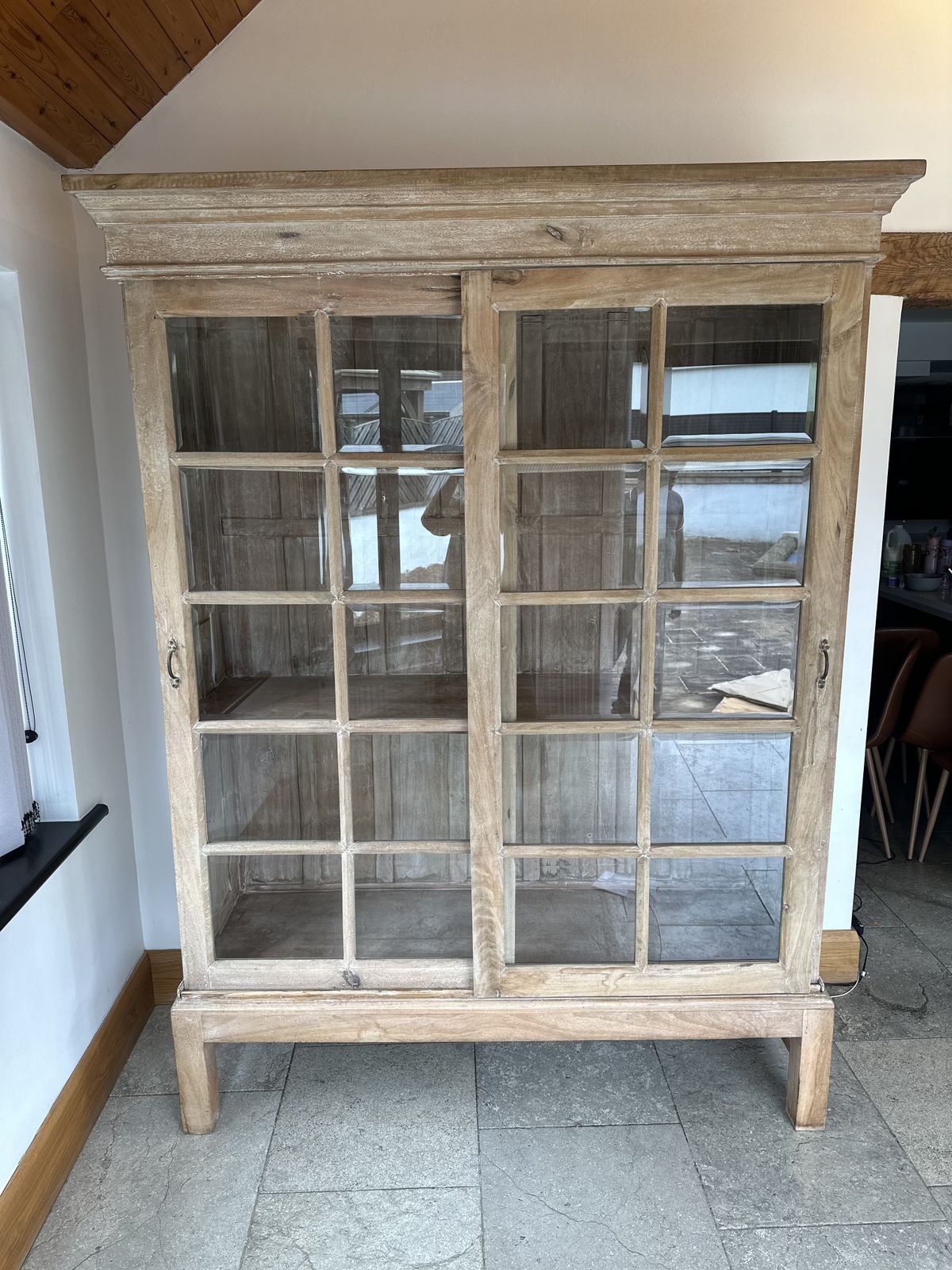 Made By Hand From Teak Wood Large Light Wooden Sliding Cabinet 2.1m photo for sale