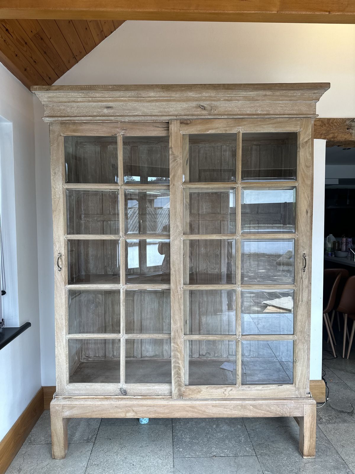 Made By Hand From Teak Wood Large Light Wooden Sliding Cabinet 2.1m photo vintage