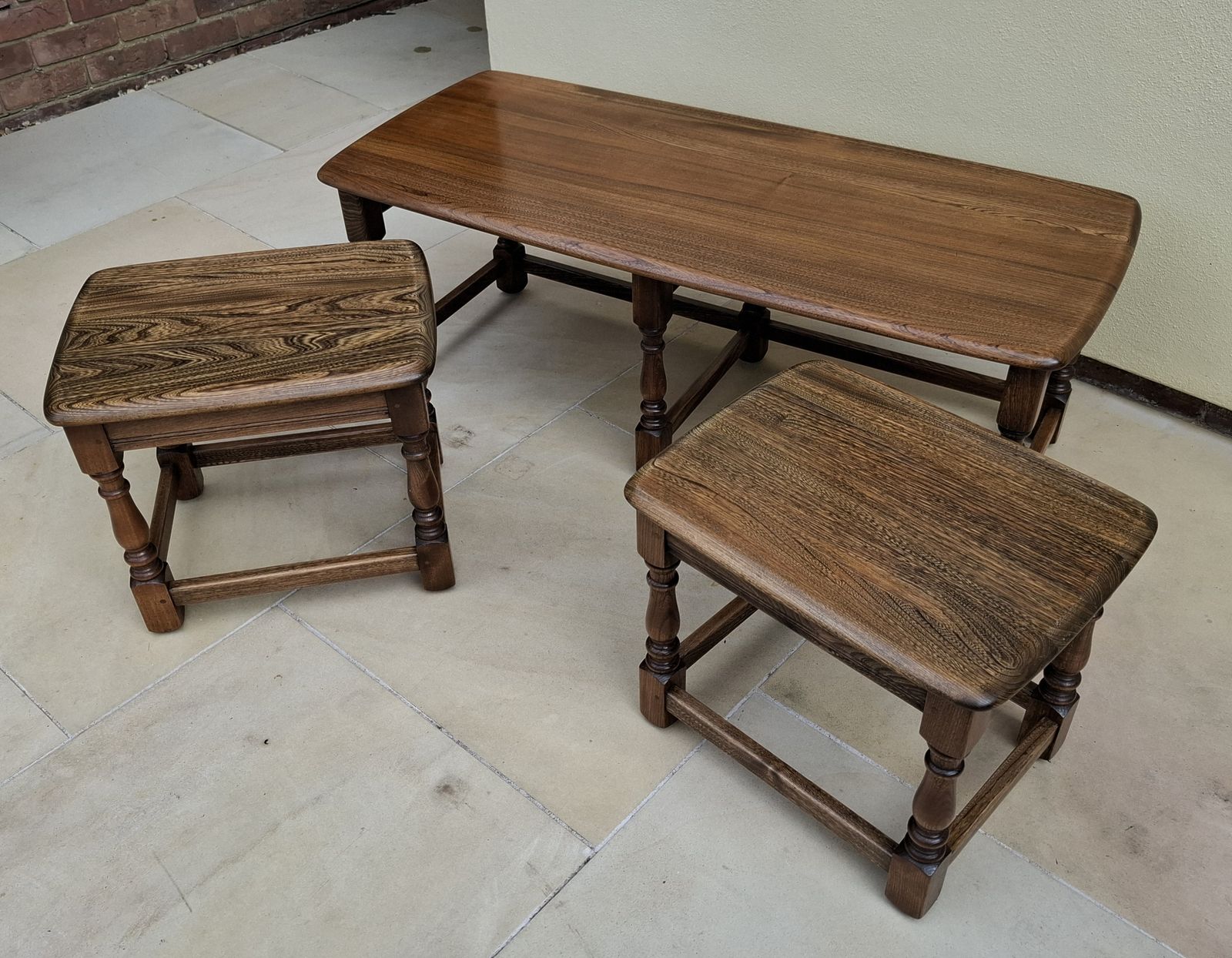 Ercol Old Colonial Nest Of Trinity Tables 3 Coffee / Side Vintage Tables photo for sale