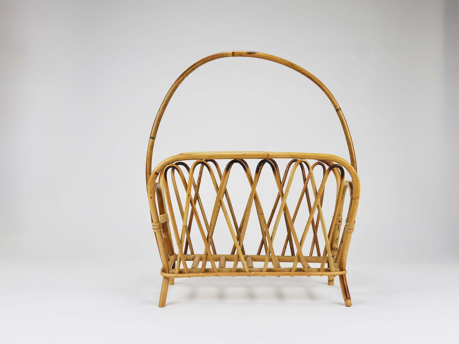 Franco Albini Style Rattan Bamboo Magazine Rack Newspaper Stand, Italy, 1970s photo furniture