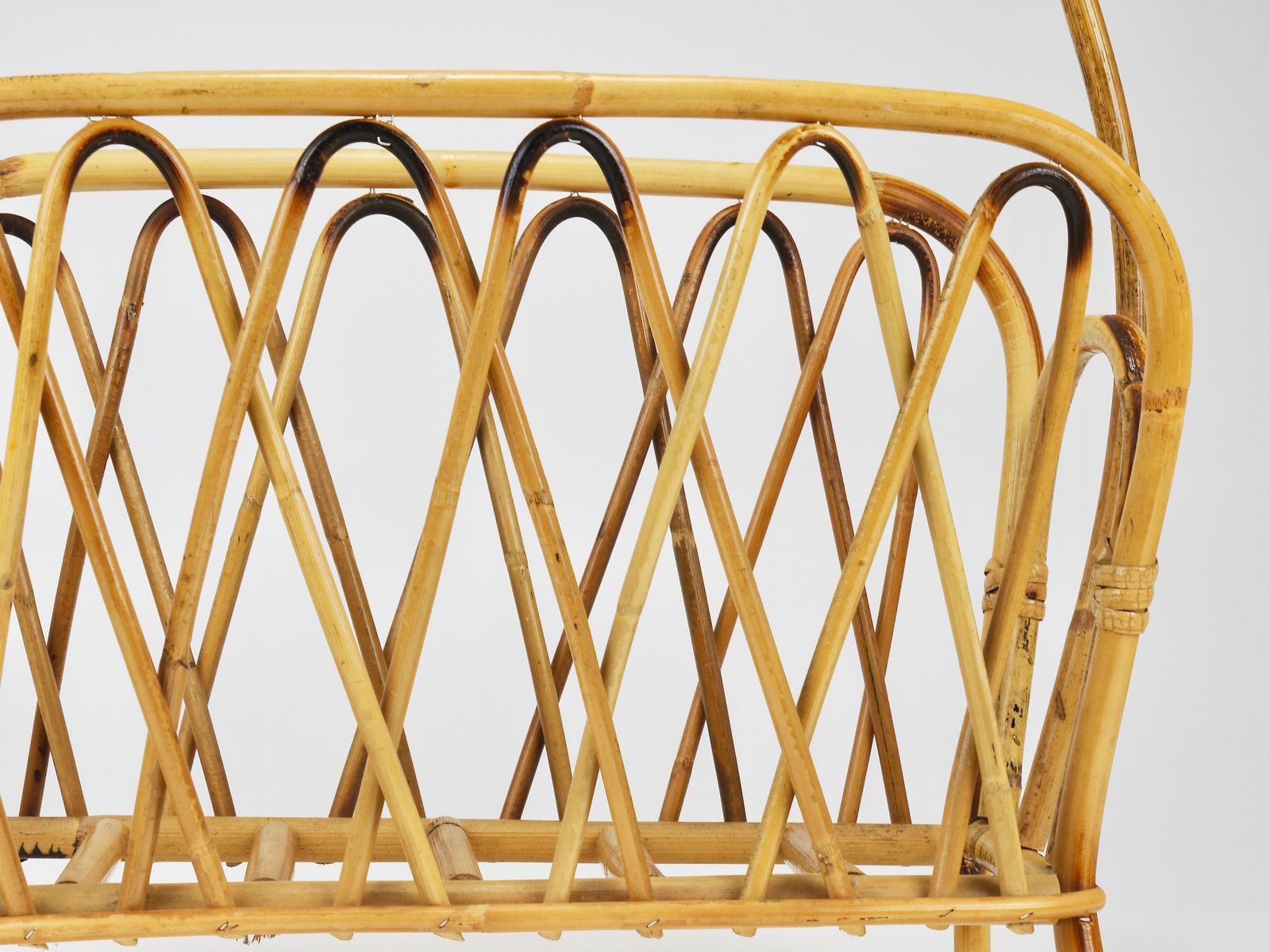 photo furniture Franco Albini Style Rattan Bamboo Magazine Rack Newspaper Stand, Italy, 1970s