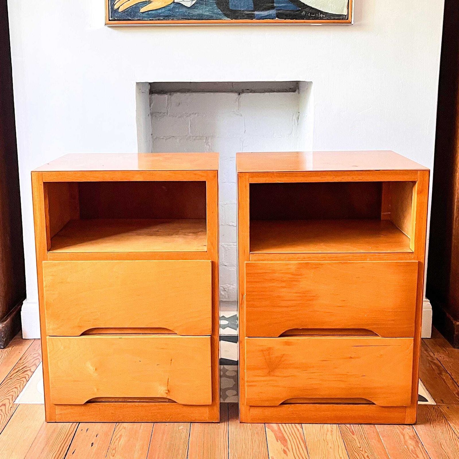 A Pair Of Mid Century Plywood Bedside Tables