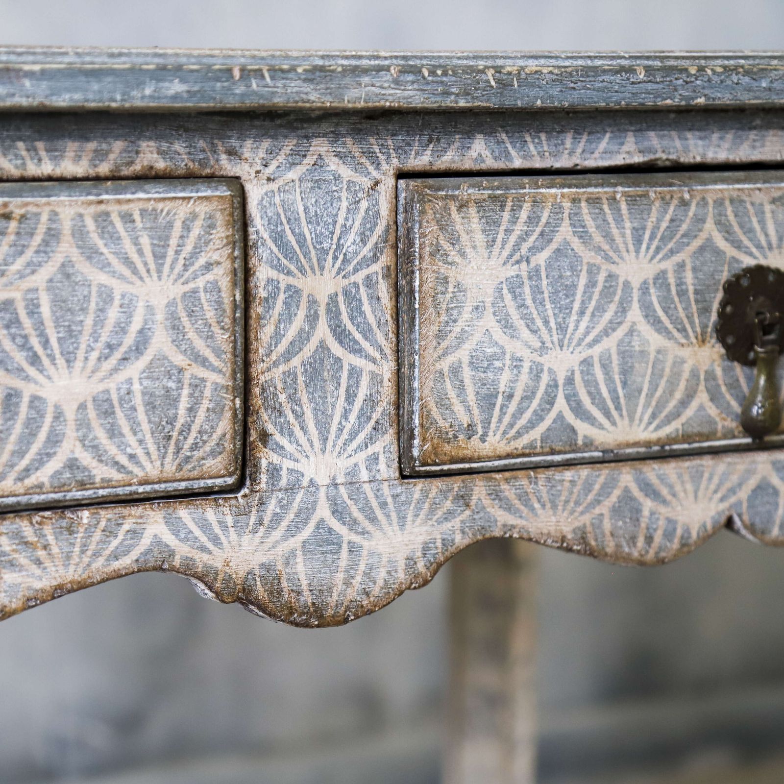 Antique English Georgian 2 Drawer Lowboy Unique Hand Painted Faux Marble & Decorative Base photo 850.0