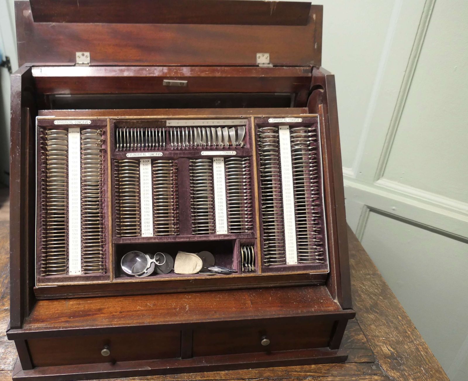 19th Century Optician Or Optometrist Test Glasses Lens Kit In Cabinet photo 1500.0