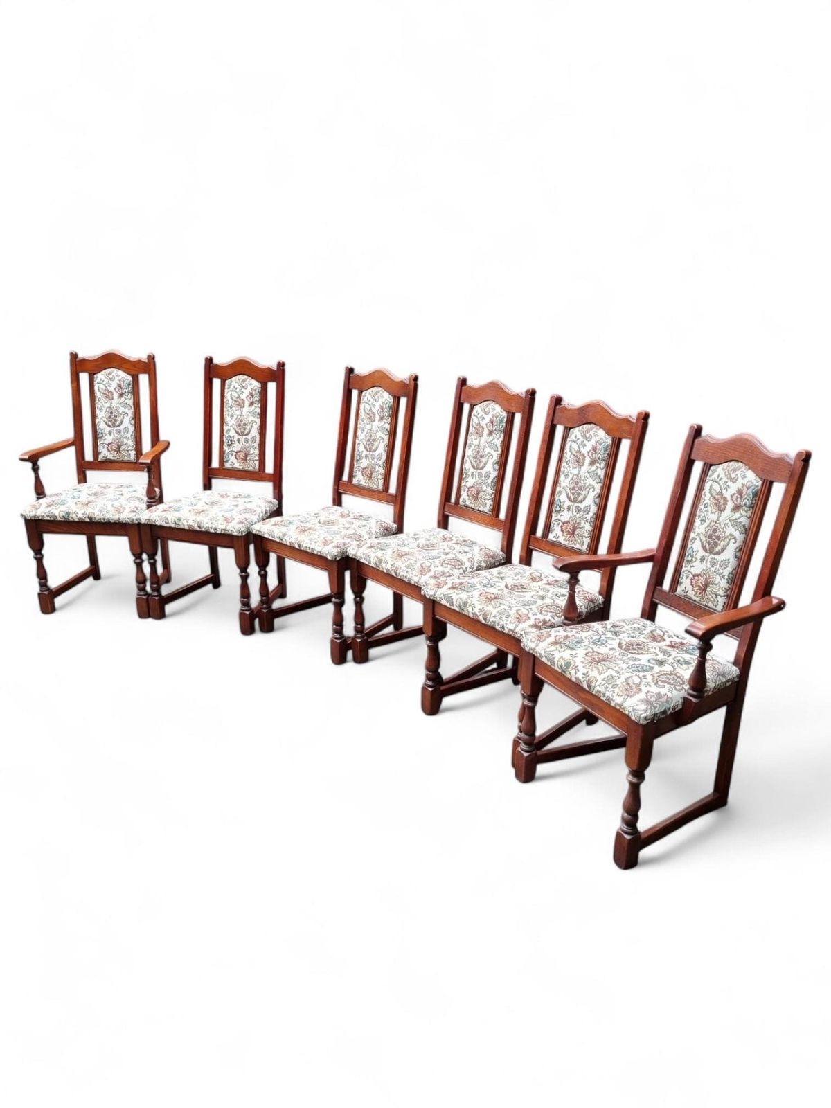 Vintage Old Charm Wood Bros Oak Dining Chairs / Set Of 6 / Solid Oak Wooden Frames photo buy