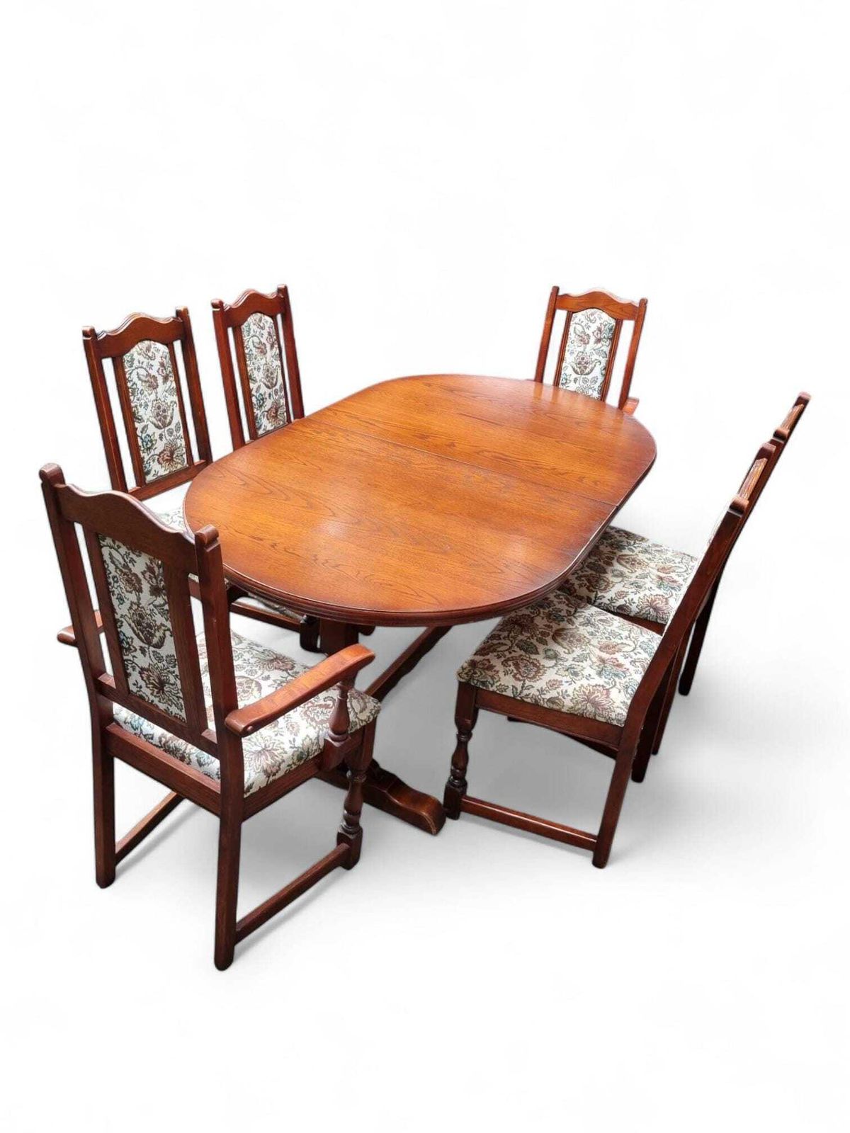 photo for sale Vintage Old Charm Wood Bros Oak Dining Chairs / Set Of 6 / Solid Oak Wooden Frames