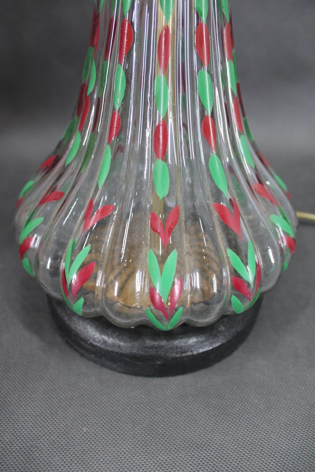 1960s Pair Of Hand Painted Glass Table Lamps With New Fabric Shade, Czechoslovak photo 1177.0