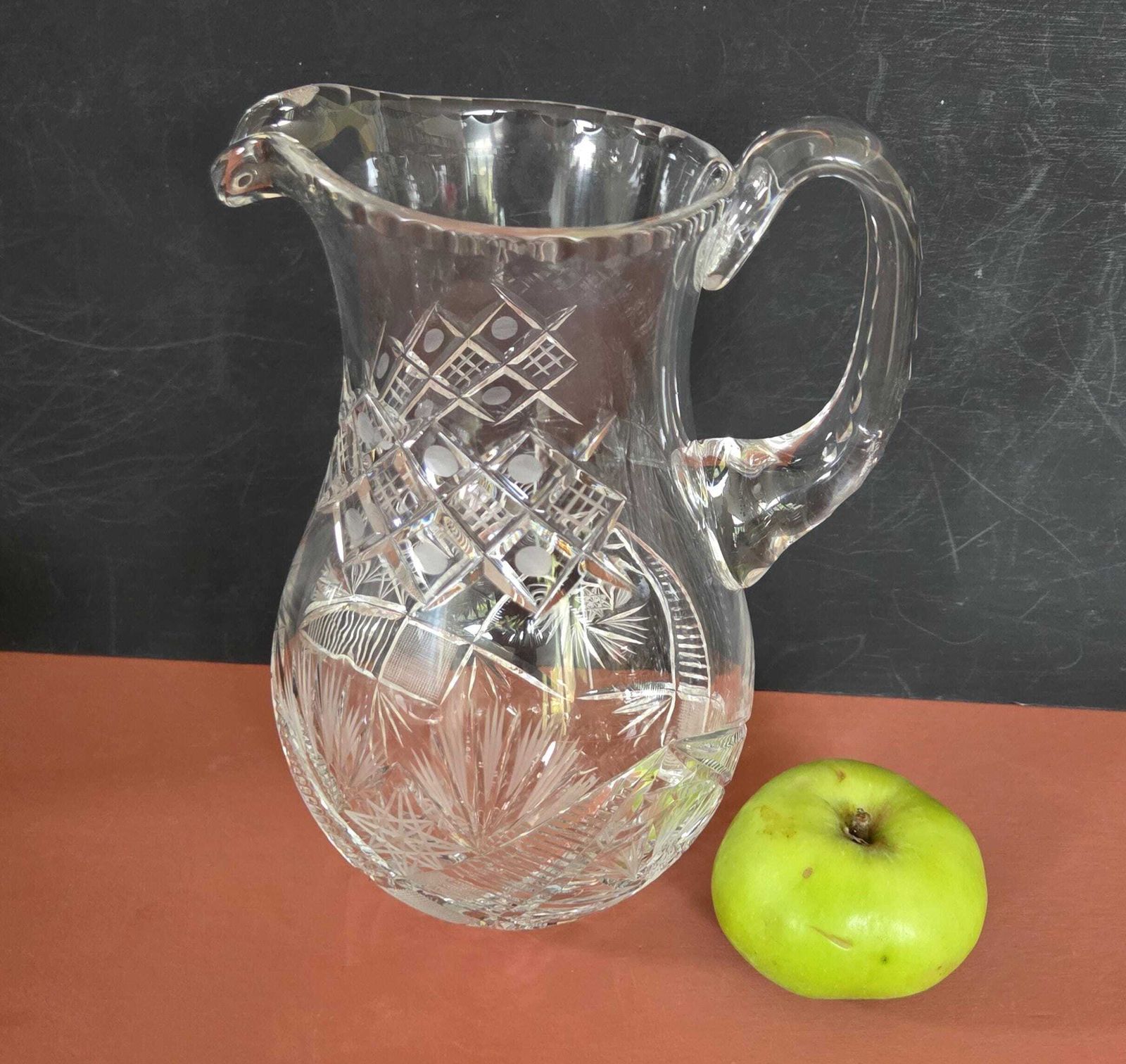 A Vintage Polish Crystal 1 Litre Pitcher In Opulent "American Bright" Style Cut, 1980s