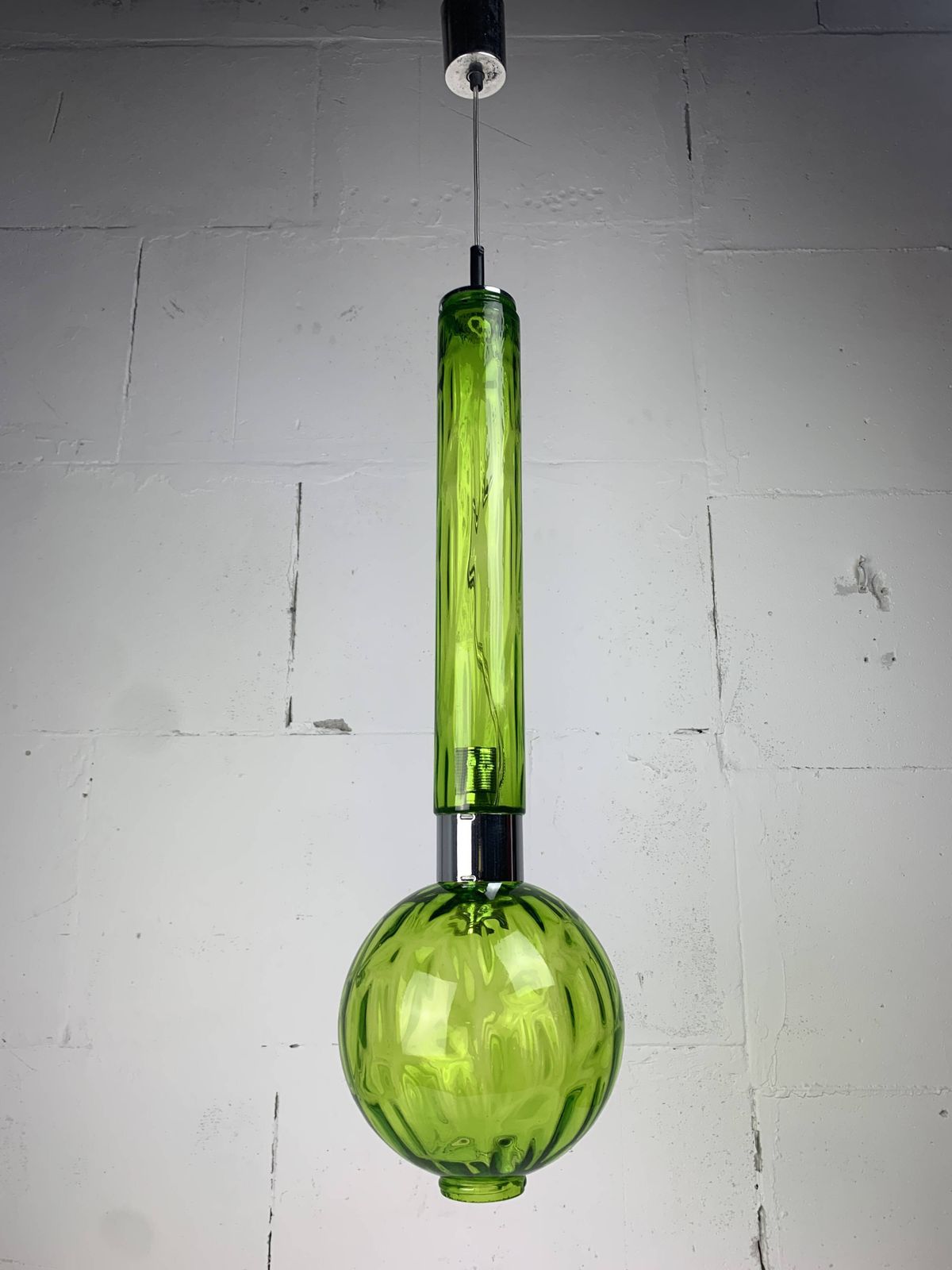 photo vinterior Midcentury Extra Large Green Glass Tube Pendant, Staff Leuchten 1960s 1970s