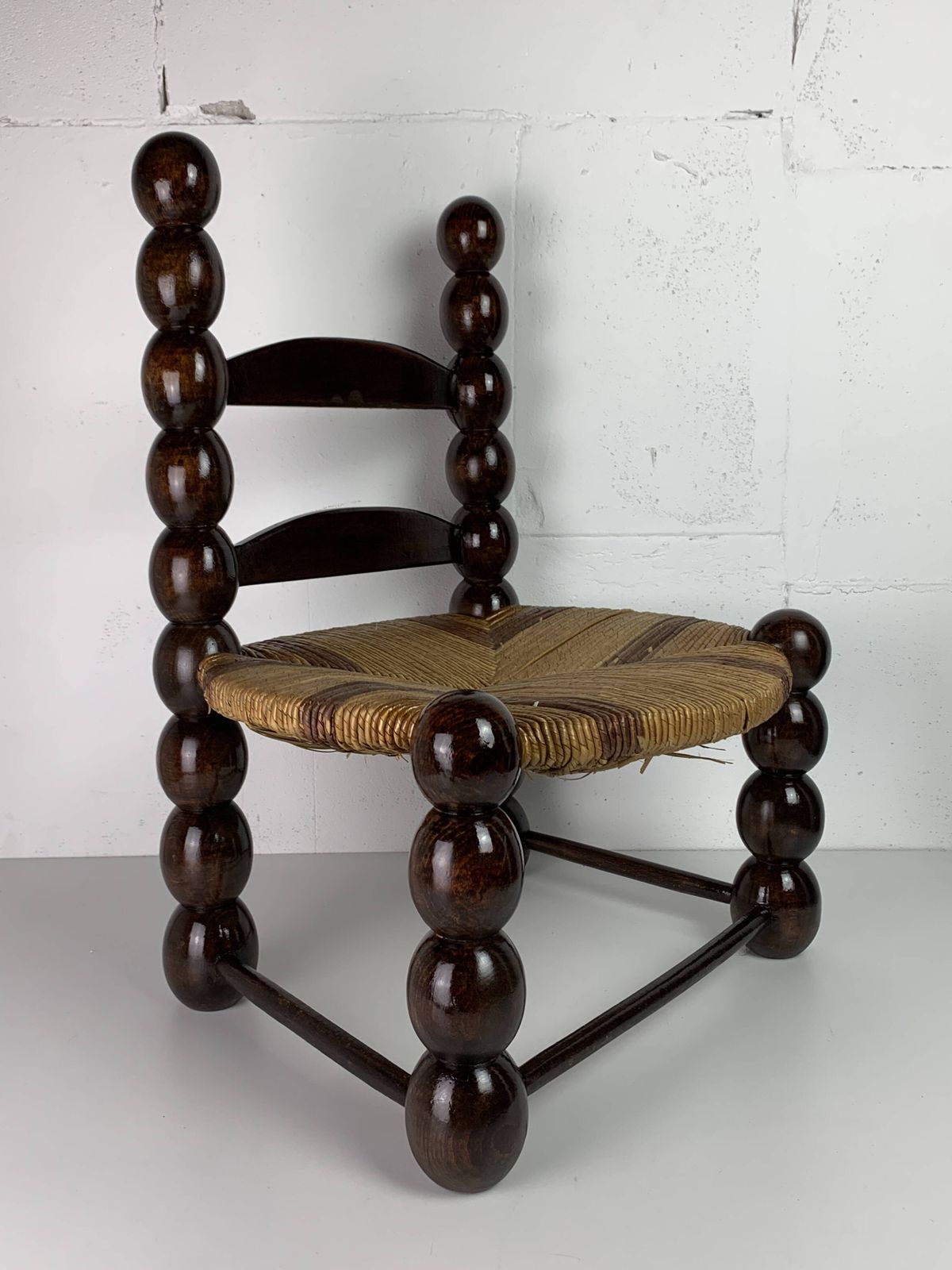 Brutalist Wood Turned Bobbin Low Rush Chair N The Style Of Charles Dudouyt photo furniture