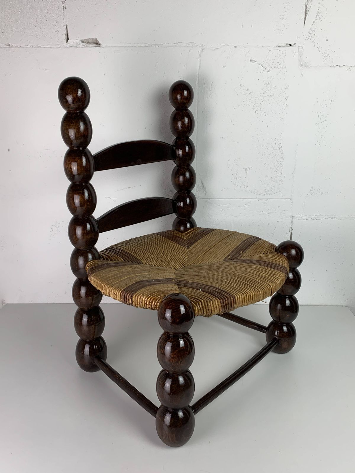 Brutalist Wood Turned Bobbin Low Rush Chair N The Style Of Charles Dudouyt photo for sale