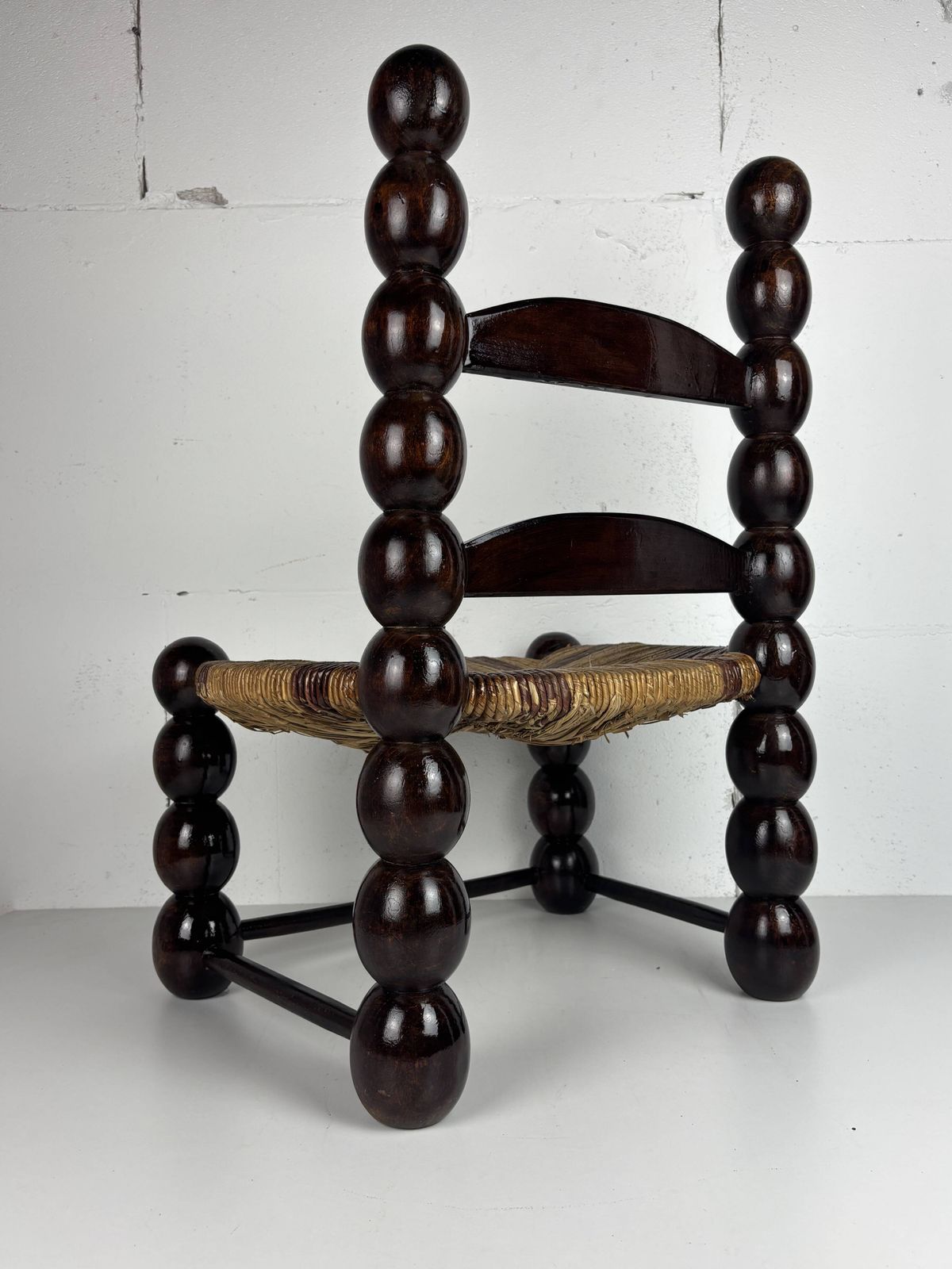 Brutalist Wood Turned Bobbin Low Rush Chair N The Style Of Charles Dudouyt photo vinterior