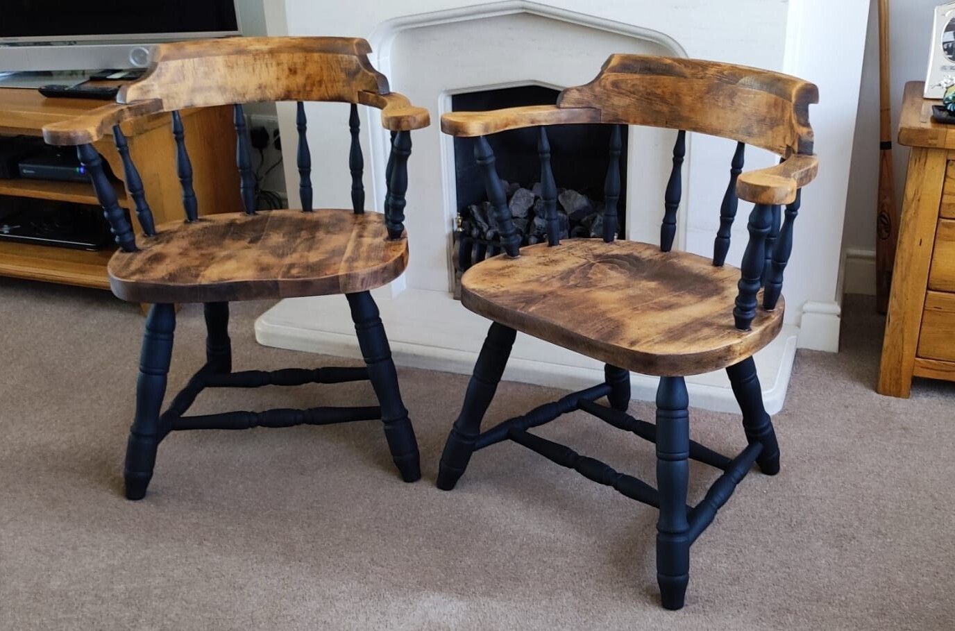 Pair Of Hand Restored Windsor Style Captain’s Chairs photo for sale