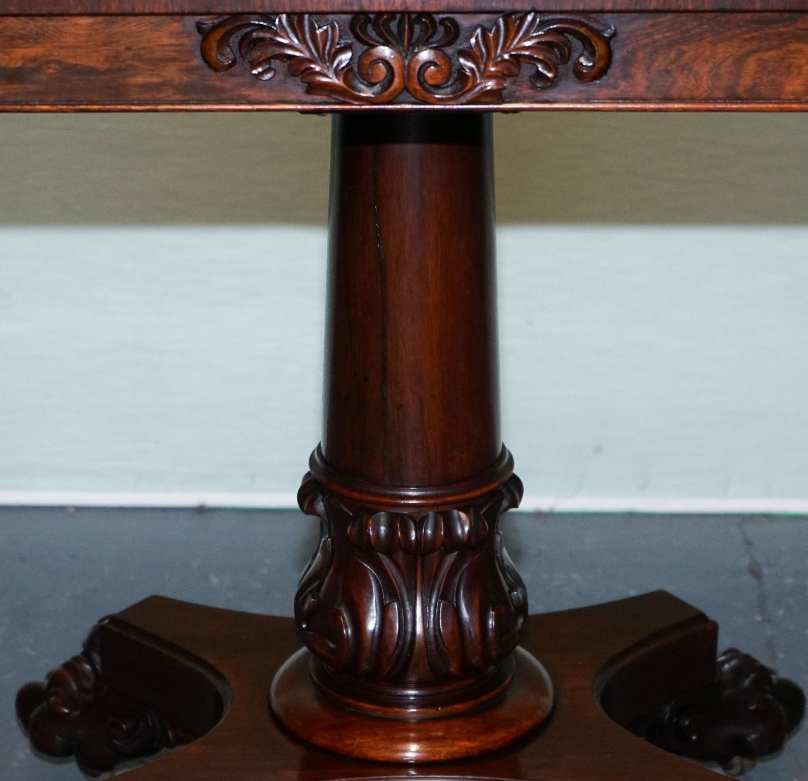 Antique 1830s William IV Folding Pedestal Card Game Table Carved Paw Base photo buy