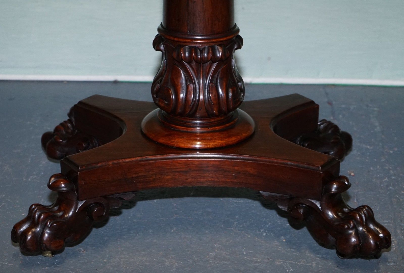 Antique 1830s William IV Folding Pedestal Card Game Table Carved Paw Base photo vintage
