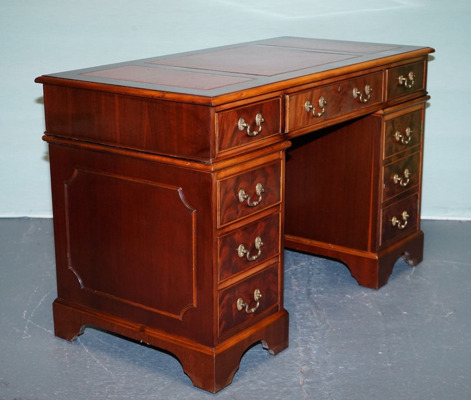 1200.0 Maple Waring & Gillow Twin Pedestal Desk With Leather Top photo