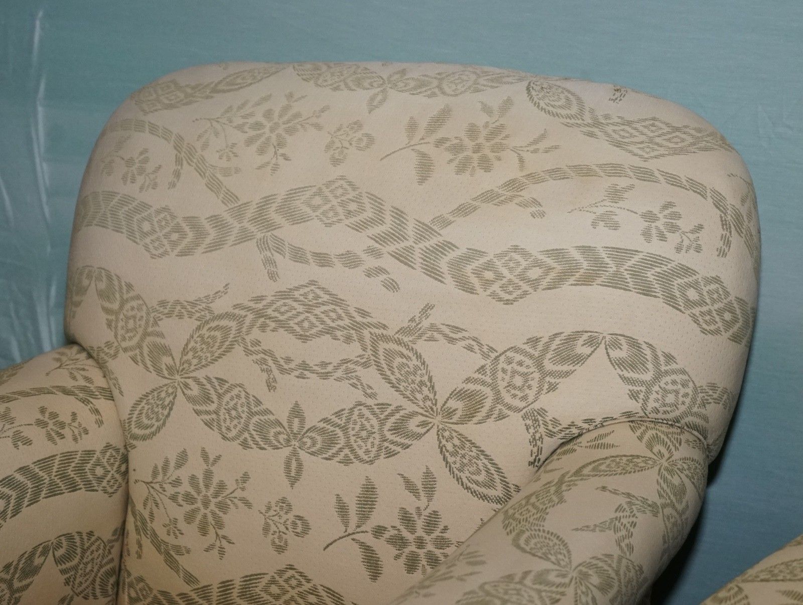 Pair Of Victorian Club Armchairs Floral Cream Upholstery Fully Sprung Seats photo 3500.0