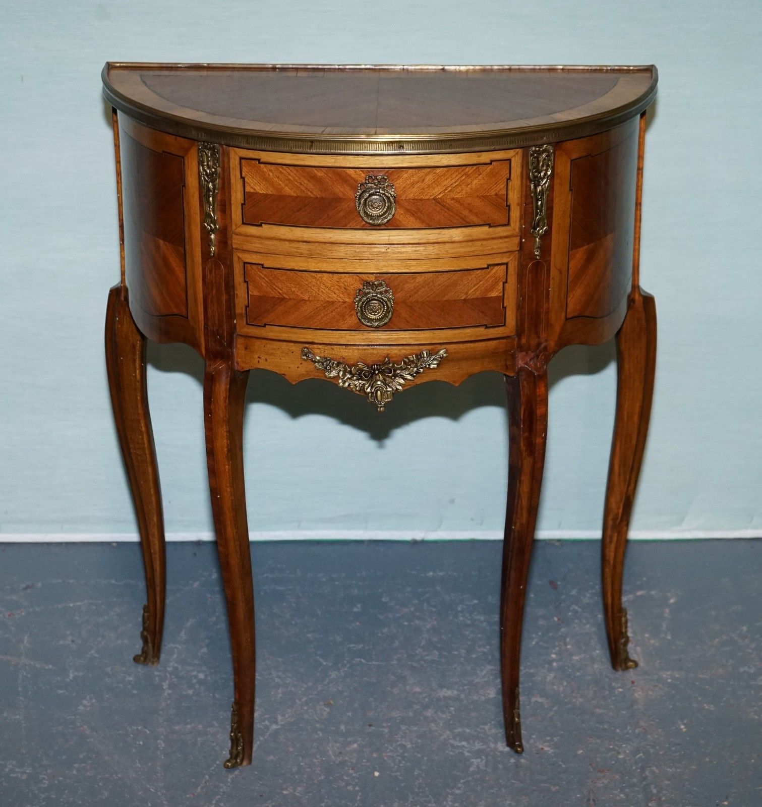 Louis XV Style Marquetry Side Table Nightstand With Gilt Gold Mounts photo for sale