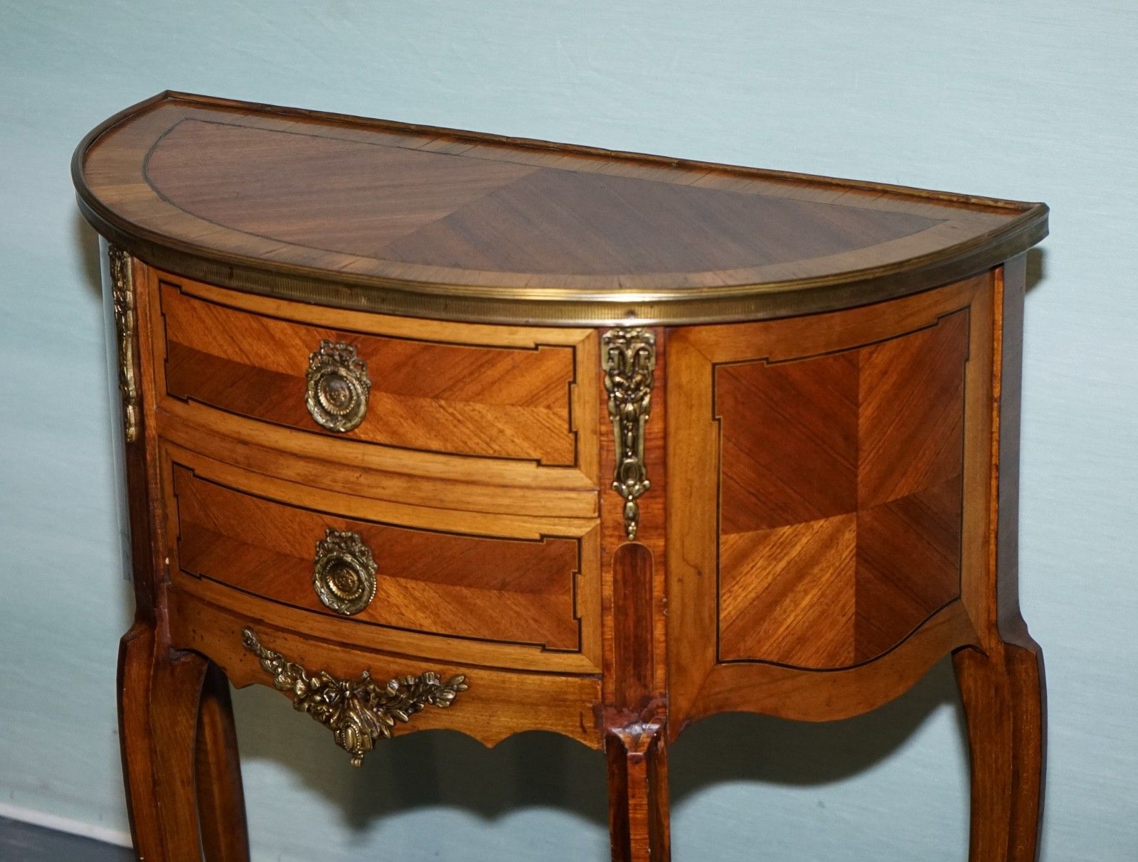 Louis XV Style Marquetry Side Table Nightstand With Gilt Gold Mounts photo vinterior
