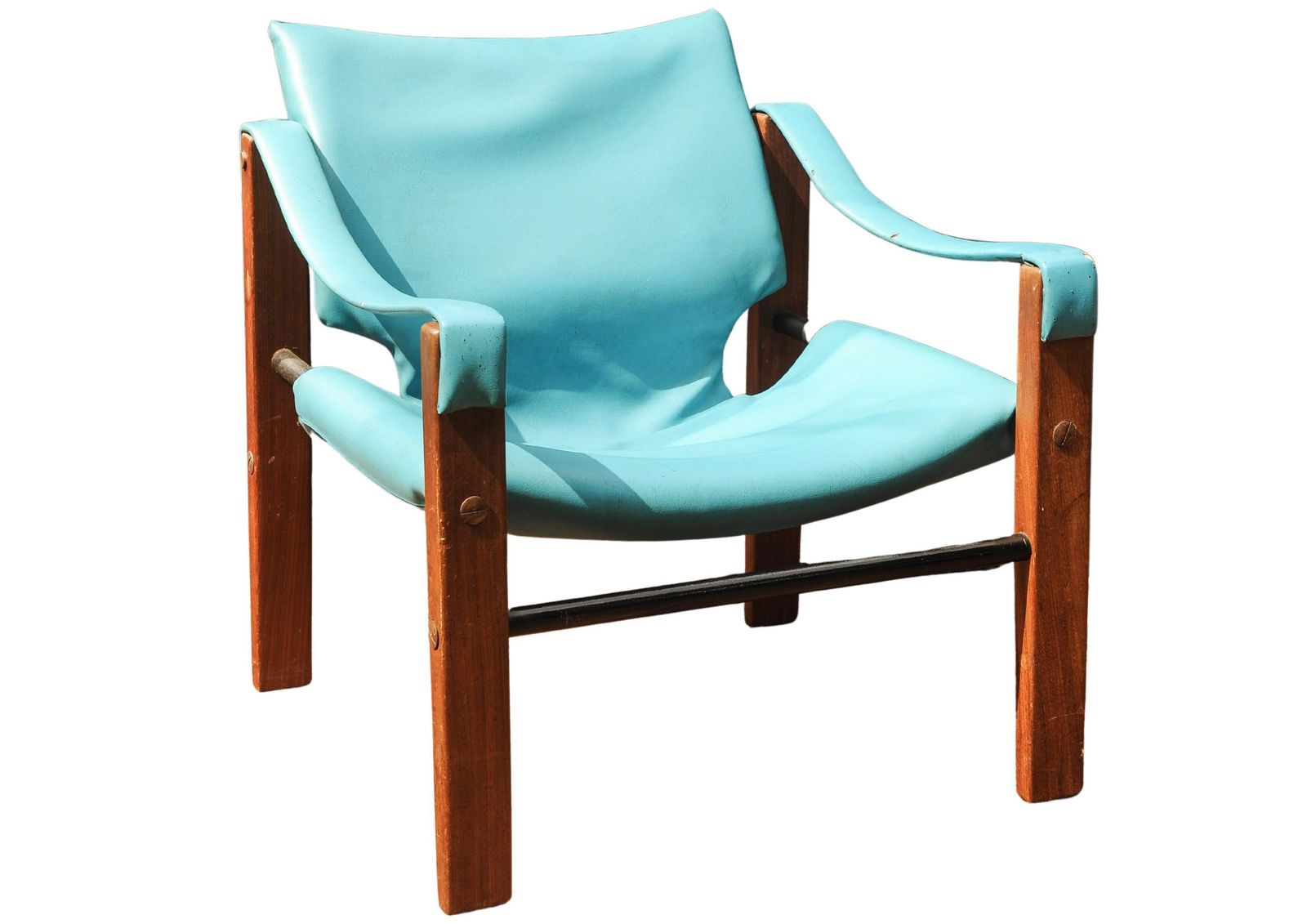 Mid Century Maurice Burke For Arkana Teak & Steel Safari Chair & Matching Footstool In Turquoise Upholstery Made In Falkirk, Scotland 1970's photo Furniture
