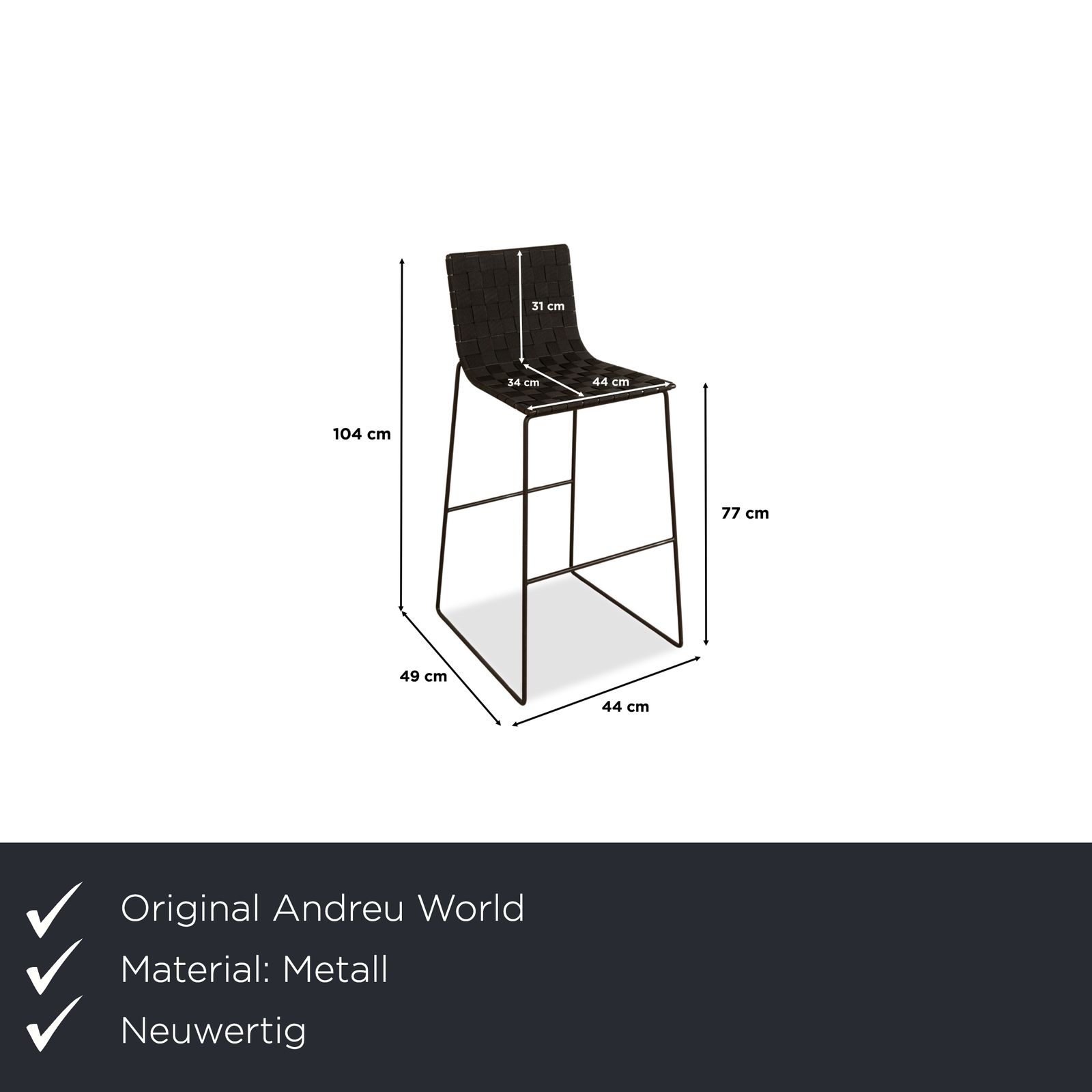 Andreu World Trenza Metal Fabric Wicker High Chair Black Grey Anthracite Outdoor photo furniture