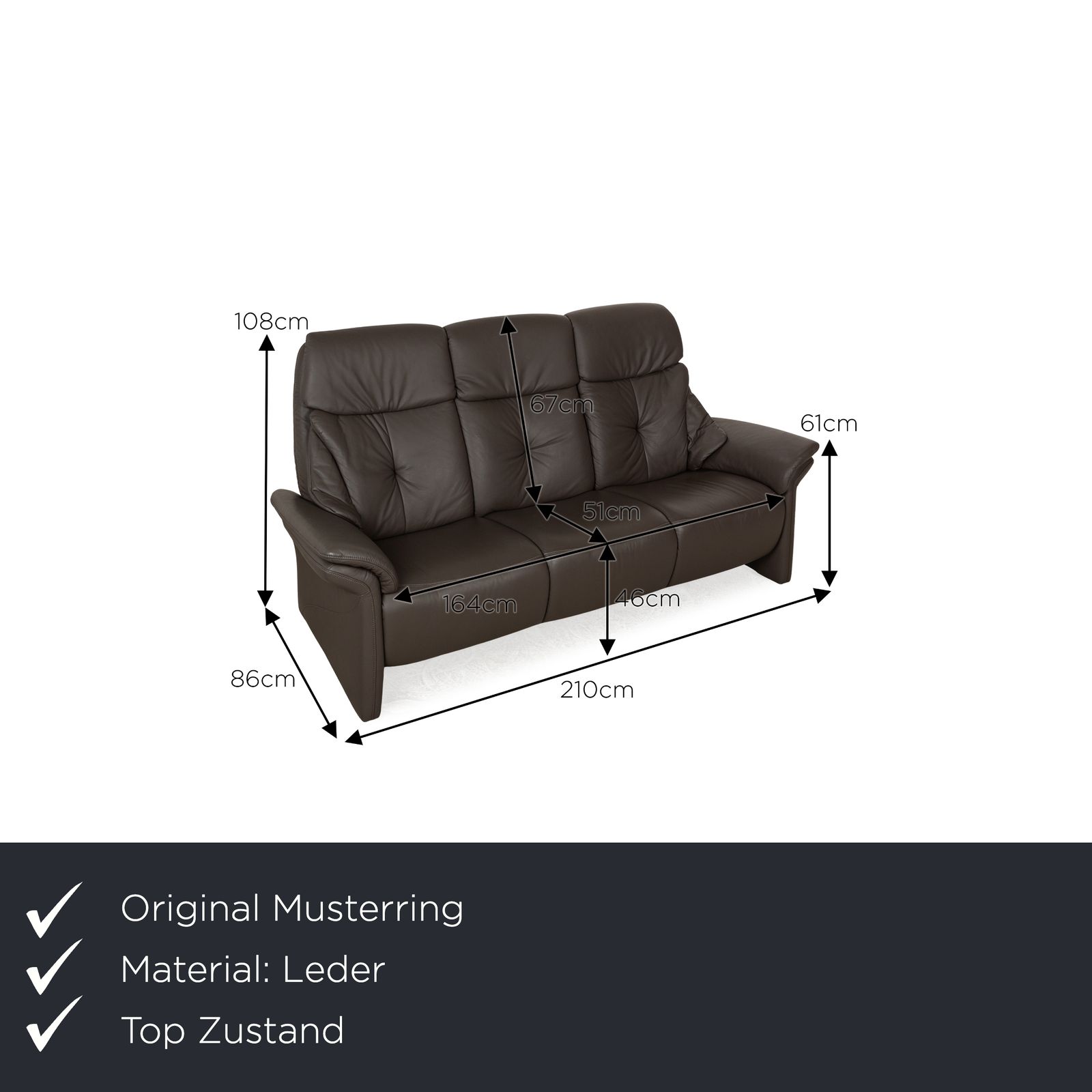 Canapé 3 places Musterring en cuir marron photo furniture