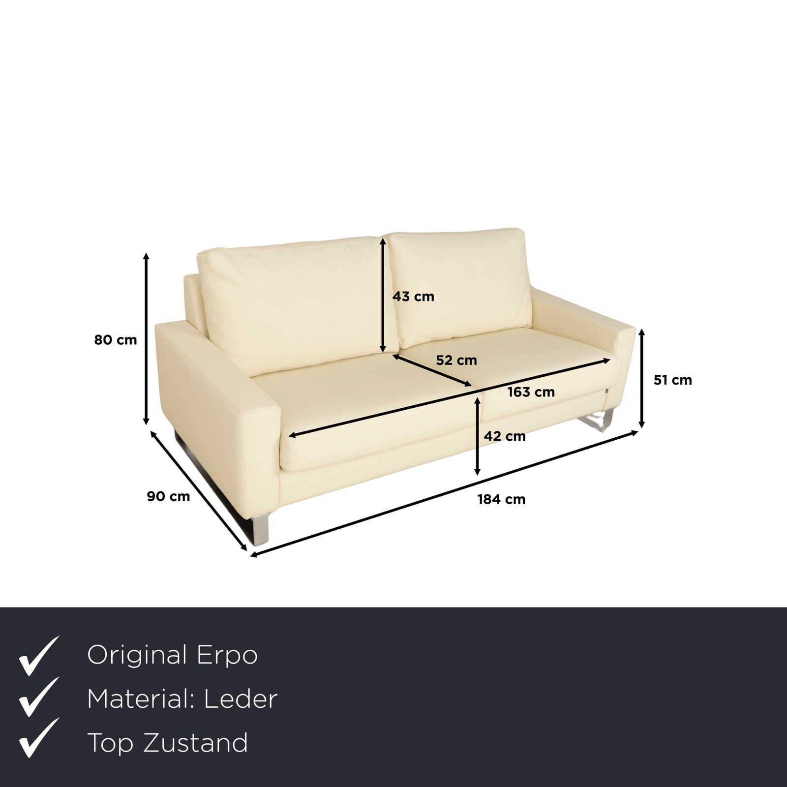 Erpo CL 500 Leren Driezitsbank Crème photo furniture