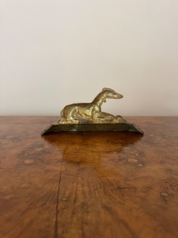 Unusual Pair Of Antique Brass Greyhound Fire Dogs photo vinterior