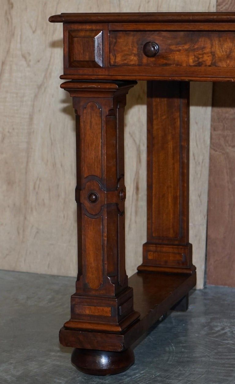 Antique 1850 Renaissance Revival Burr Walnut Pugin Gothic Writing Table Desk photo vintage