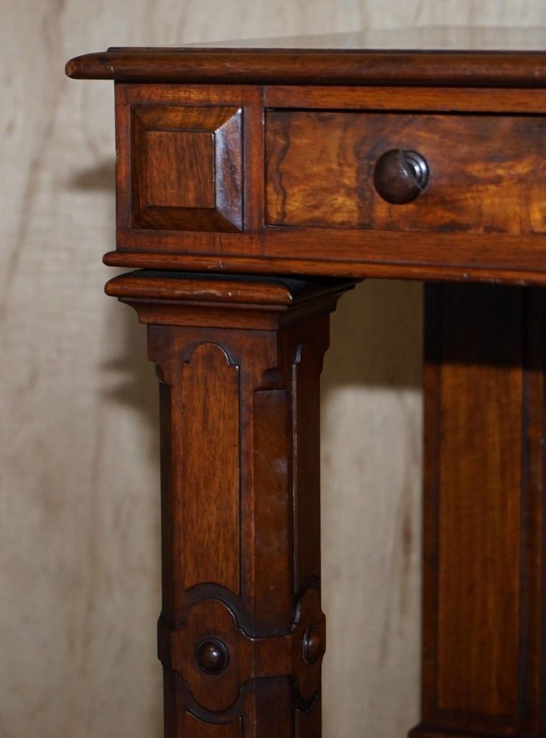 photo furniture Antique 1850 Renaissance Revival Burr Walnut Pugin Gothic Writing Table Desk