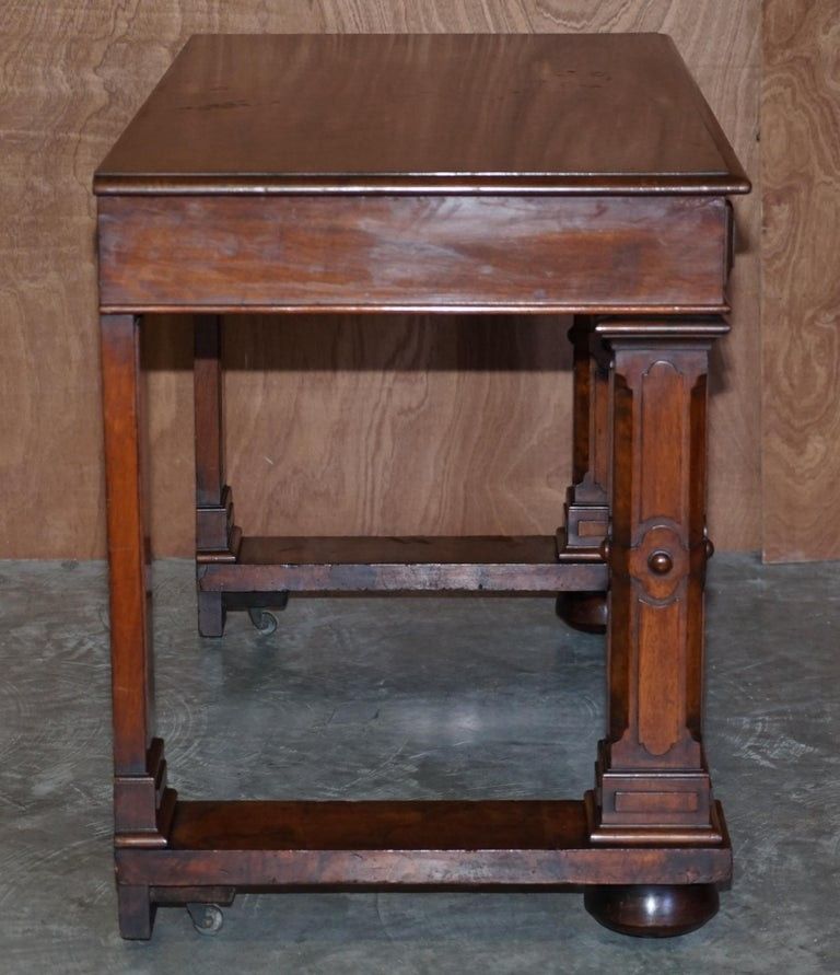 Furniture Antique 1850 Renaissance Revival Burr Walnut Pugin Gothic Writing Table Desk photo