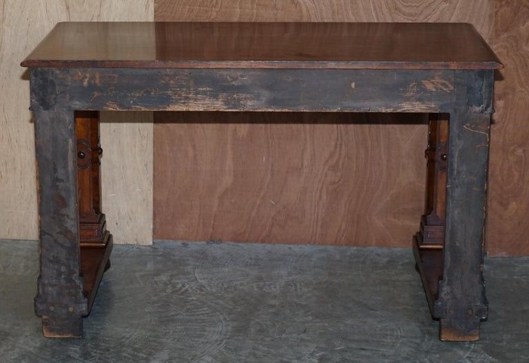 photo vinterior Antique 1850 Renaissance Revival Burr Walnut Pugin Gothic Writing Table Desk