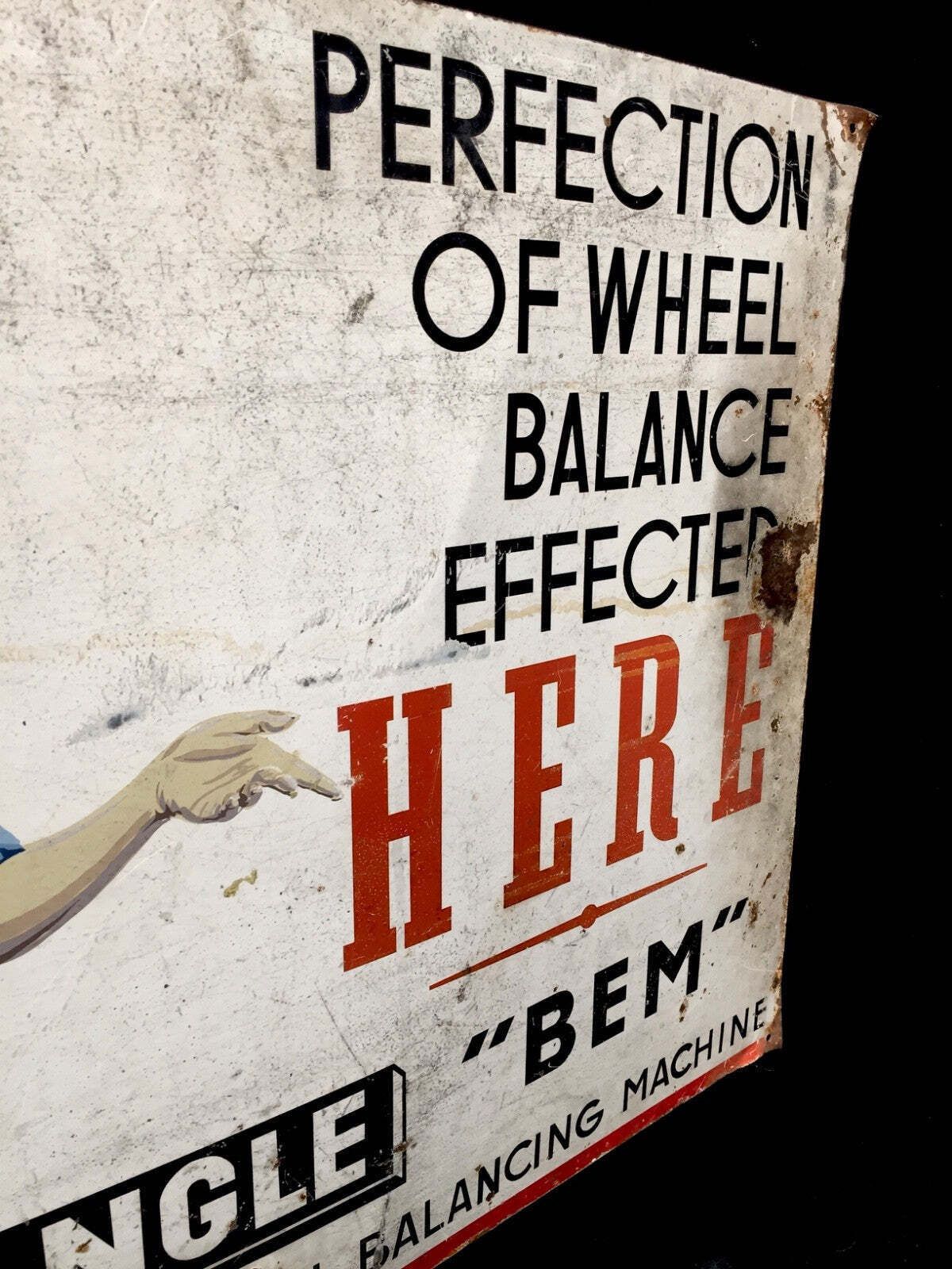 Antique Advertising Shop Display Garage Pictorial Car Sign Bem Wheel Balancing photo 239.0