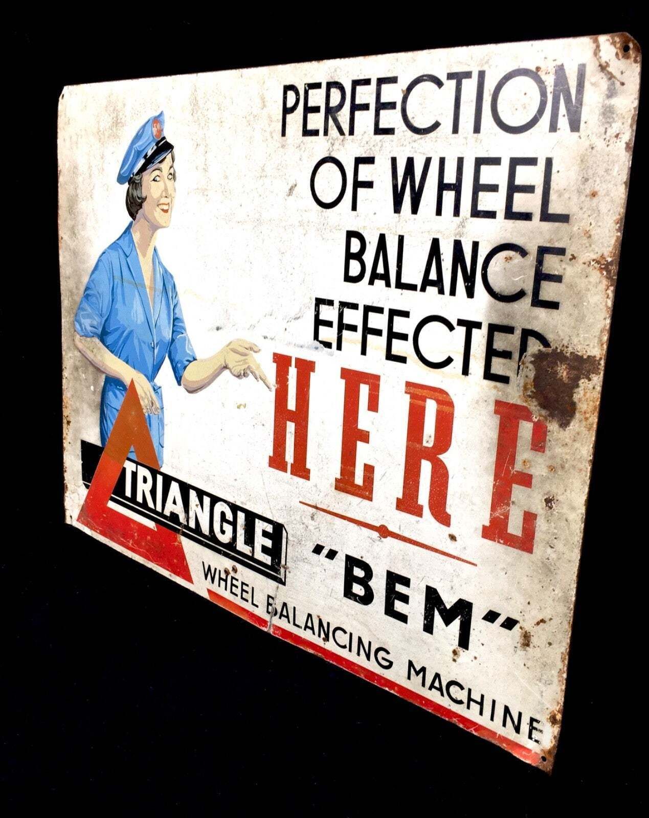 Antique Advertising Shop Display Garage Pictorial Car Sign Bem Wheel Balancing photo vinterior