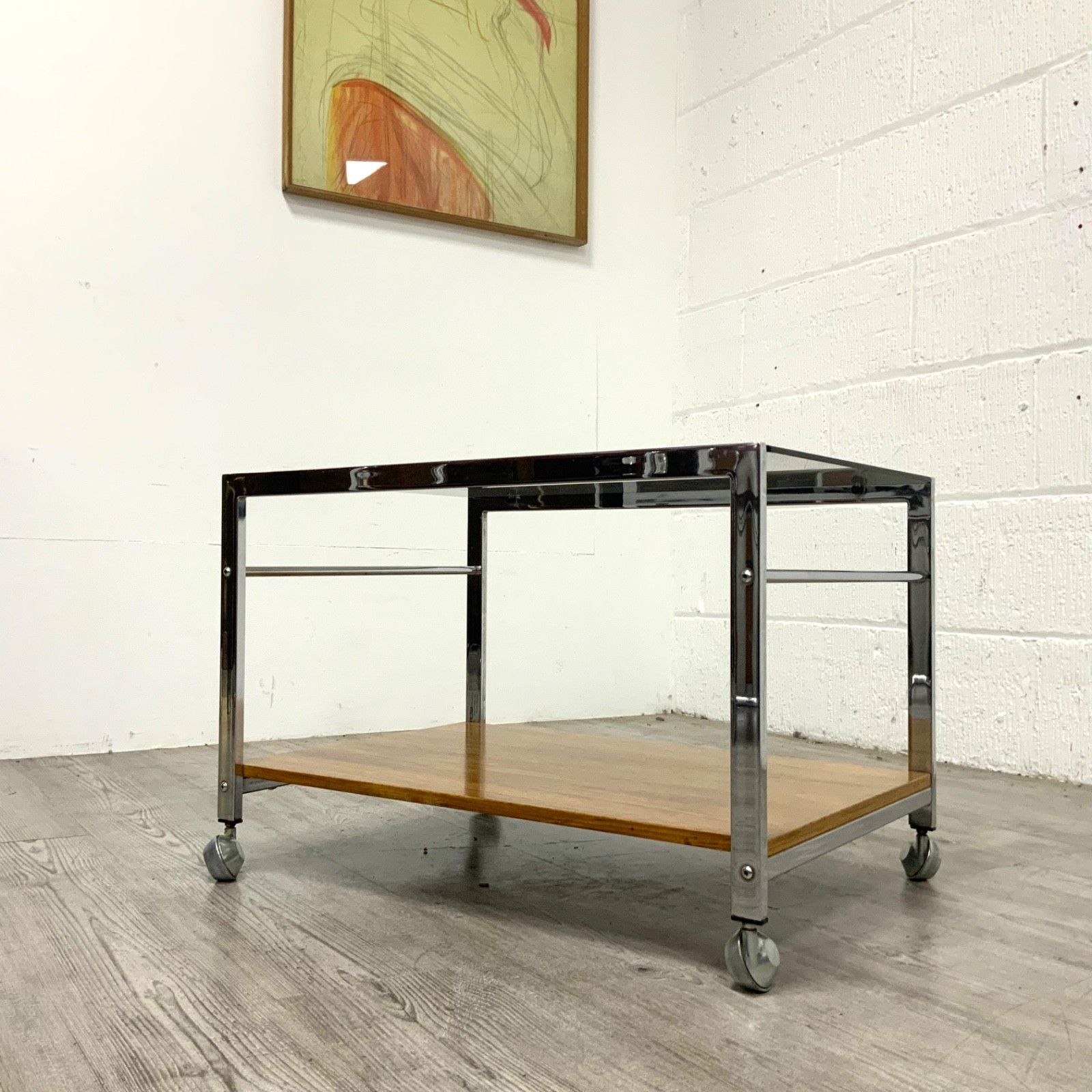 Furniture Howard Miller For Mda Side / Coffee Table Mid Century Modern Wood & Chrome photo