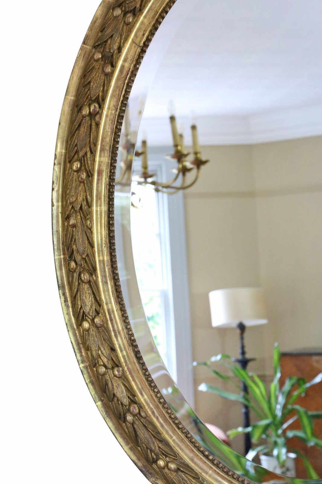 Antique 19th Century Large Oval Gilt Wall / Overmantel Mirror – Decorative Gold Statement Frame photo vinterior