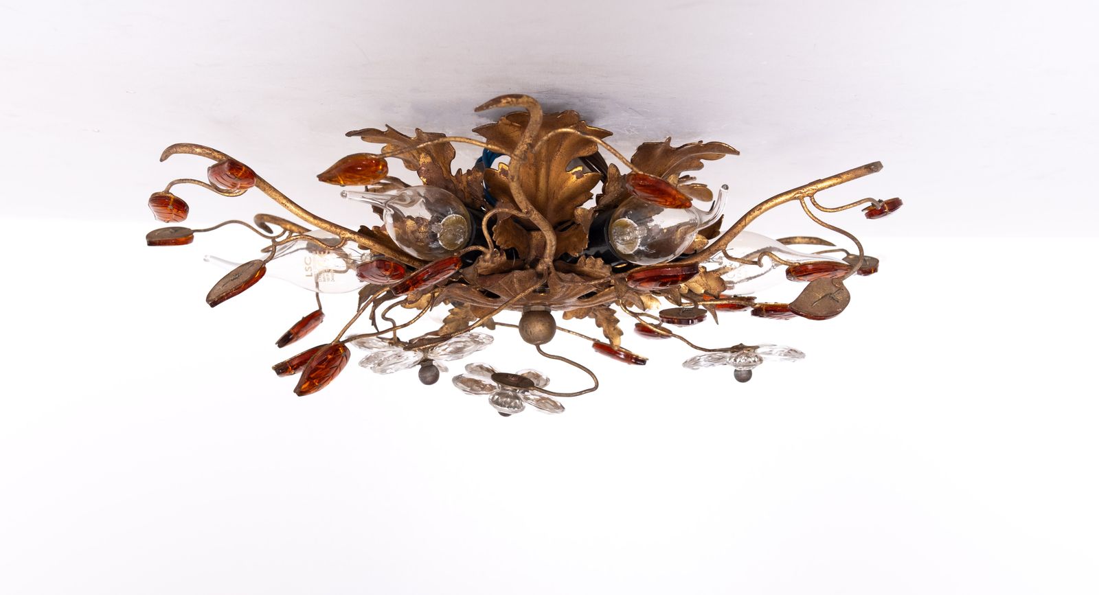Wonderful Gilded Florentine Flush Mount Light By Banci Firenze 1970s Italy photo for sale