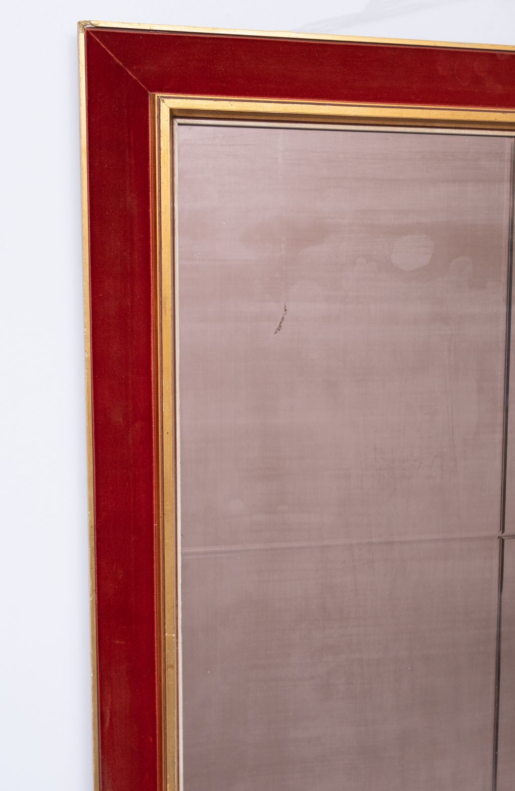 Large Red Velvet Bronze Wall Mirror 1960s Italy photo furniture
