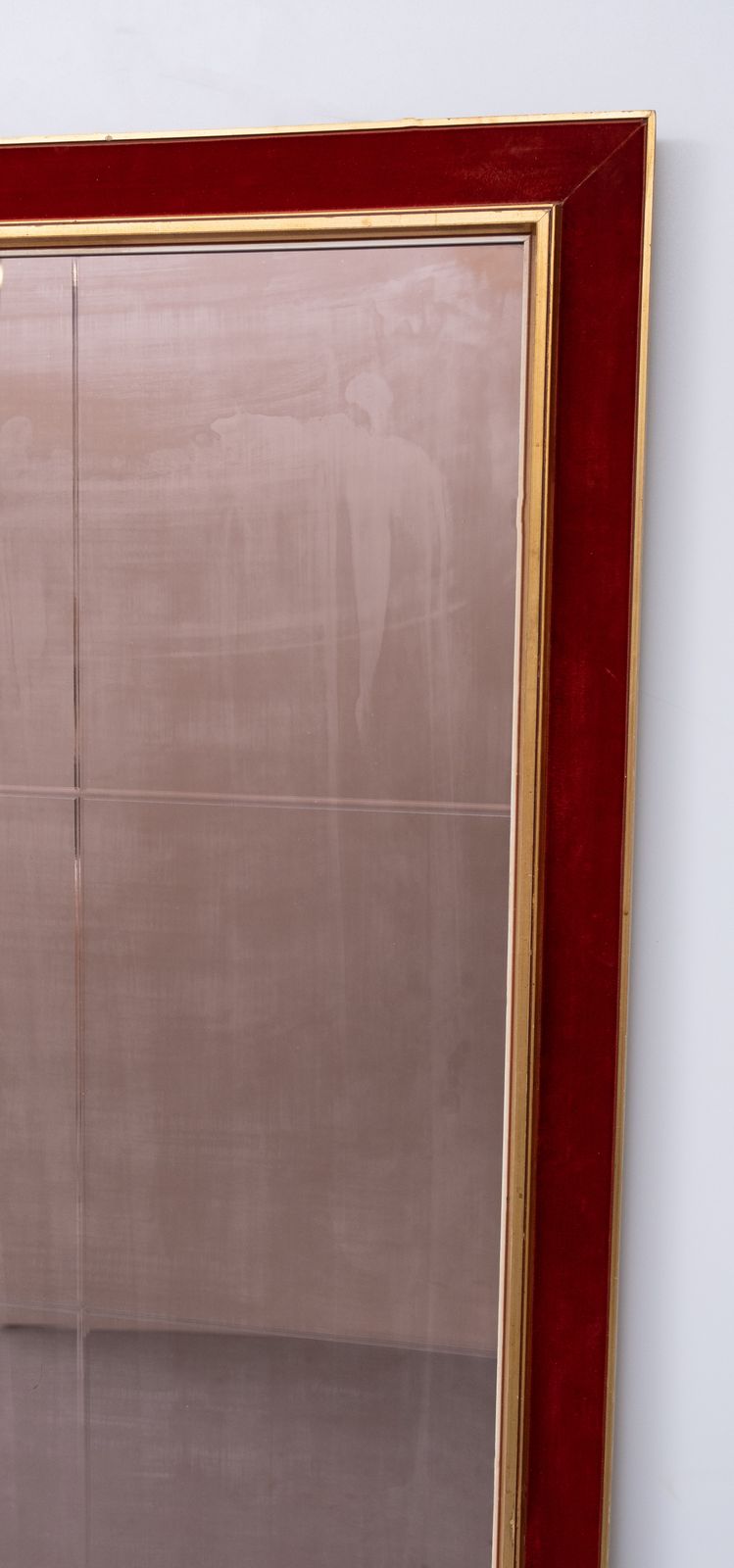 Large Red Velvet Bronze Wall Mirror 1960s Italy photo 1700.0