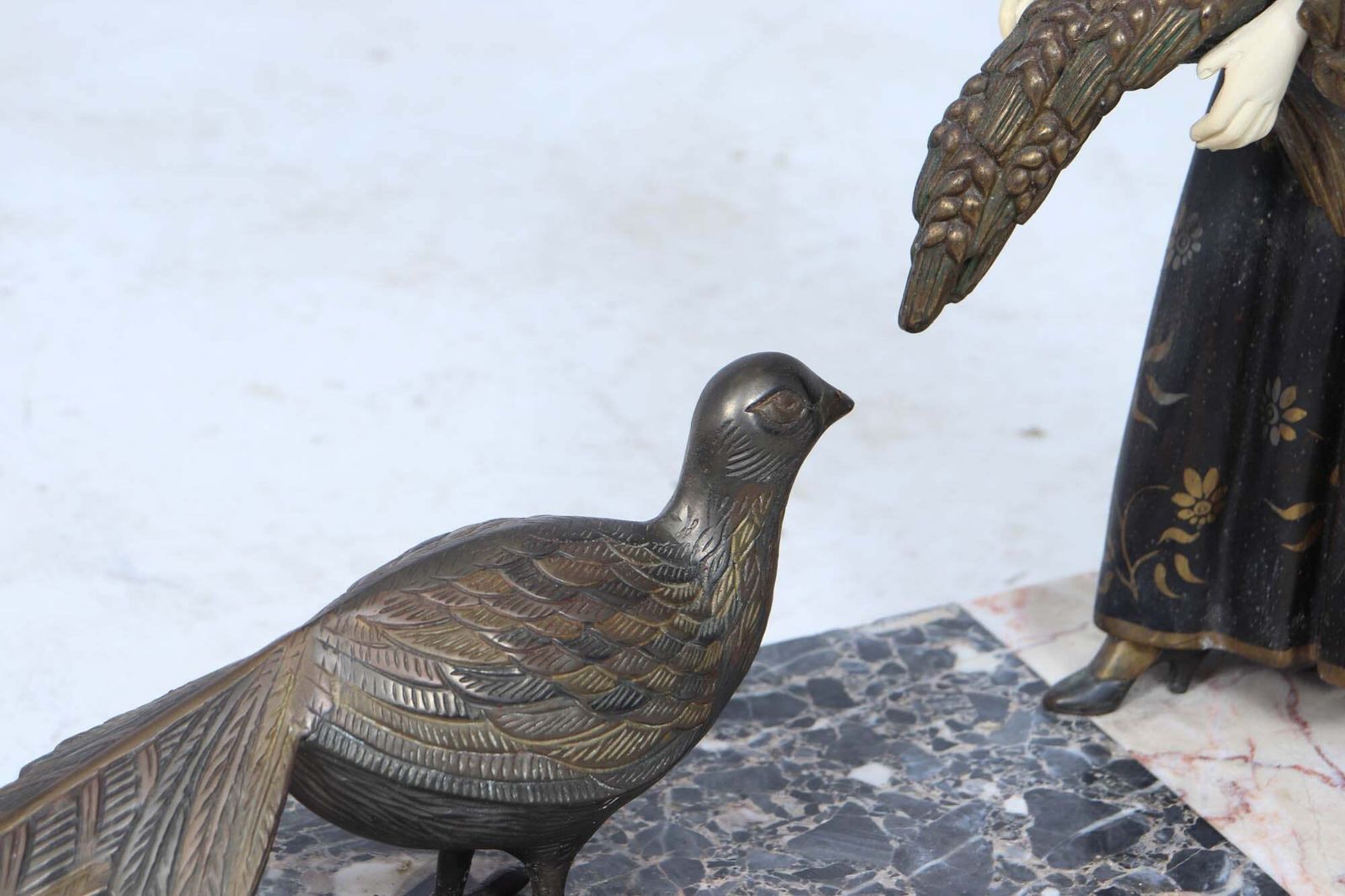 Art Deco Sculpture With Marble Base– Woman With Pheasant photo 670.0