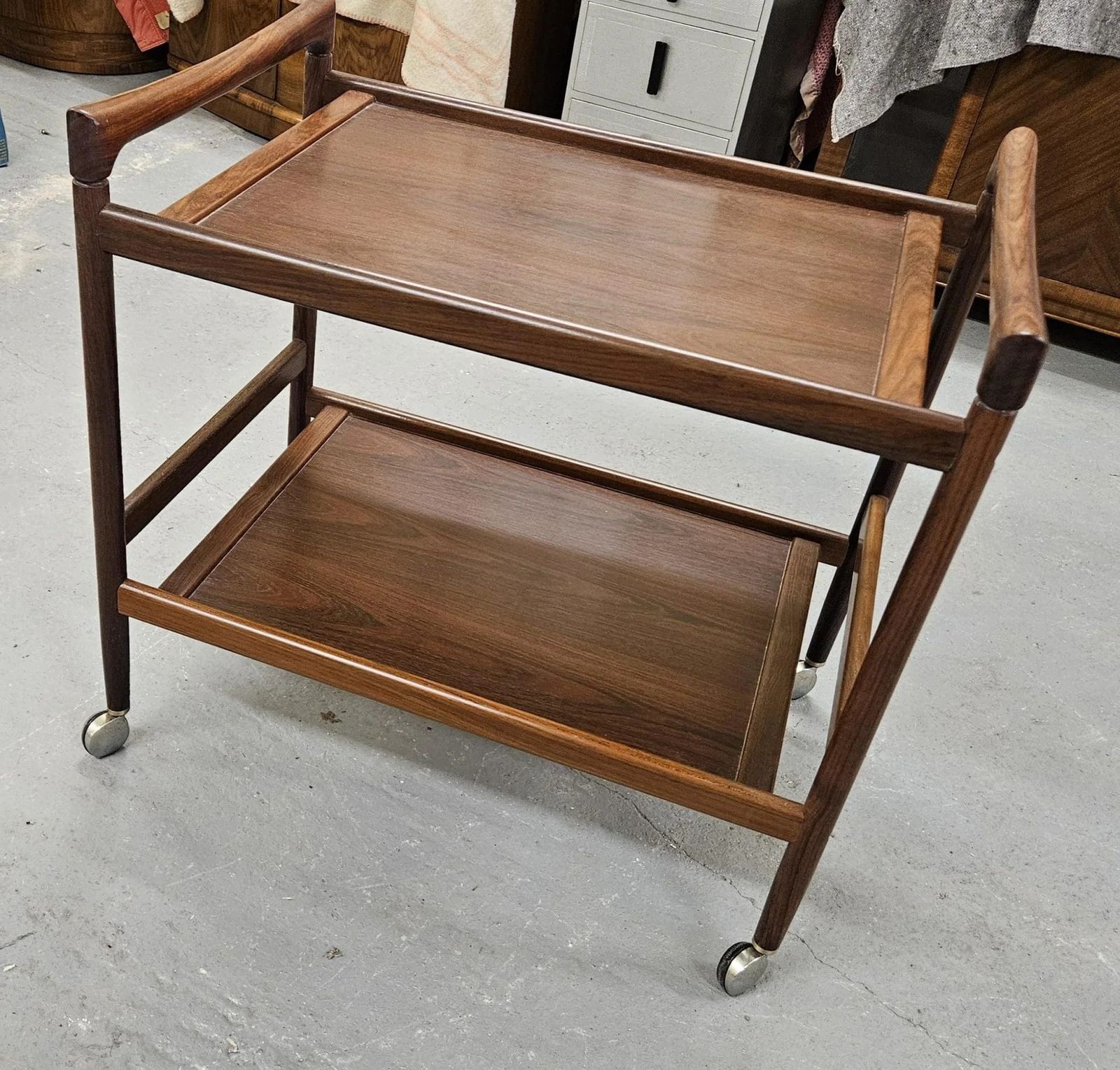 Dyrlund Rosewood Cocktail Trolley Bar Cart photo vintage