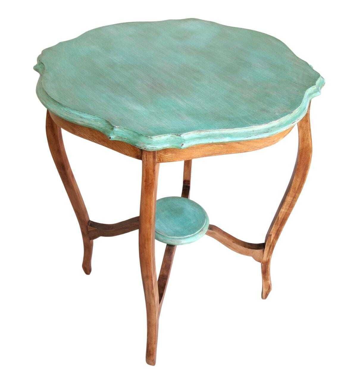 Edwardian Chateau Chic Occasional Table, Stunning Mahogany Antique Elegantly Distressed Turquoise Two Tone Side Table, Shabby Chic Furniture photo Furniture