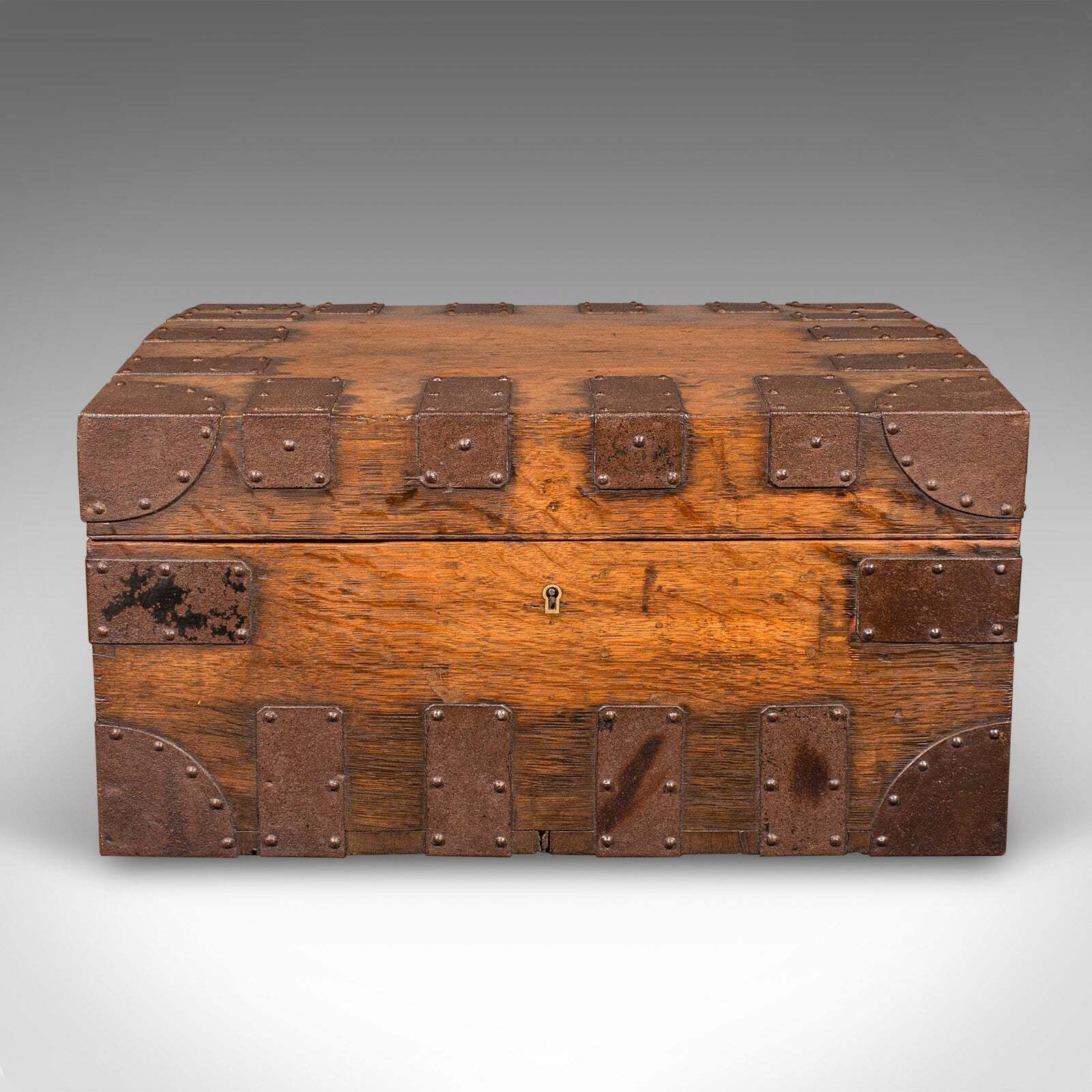 Antique Silver Chest, English Oak, Steel Bound, Steamer Trunk, Victorian, C.1900 photo for sale