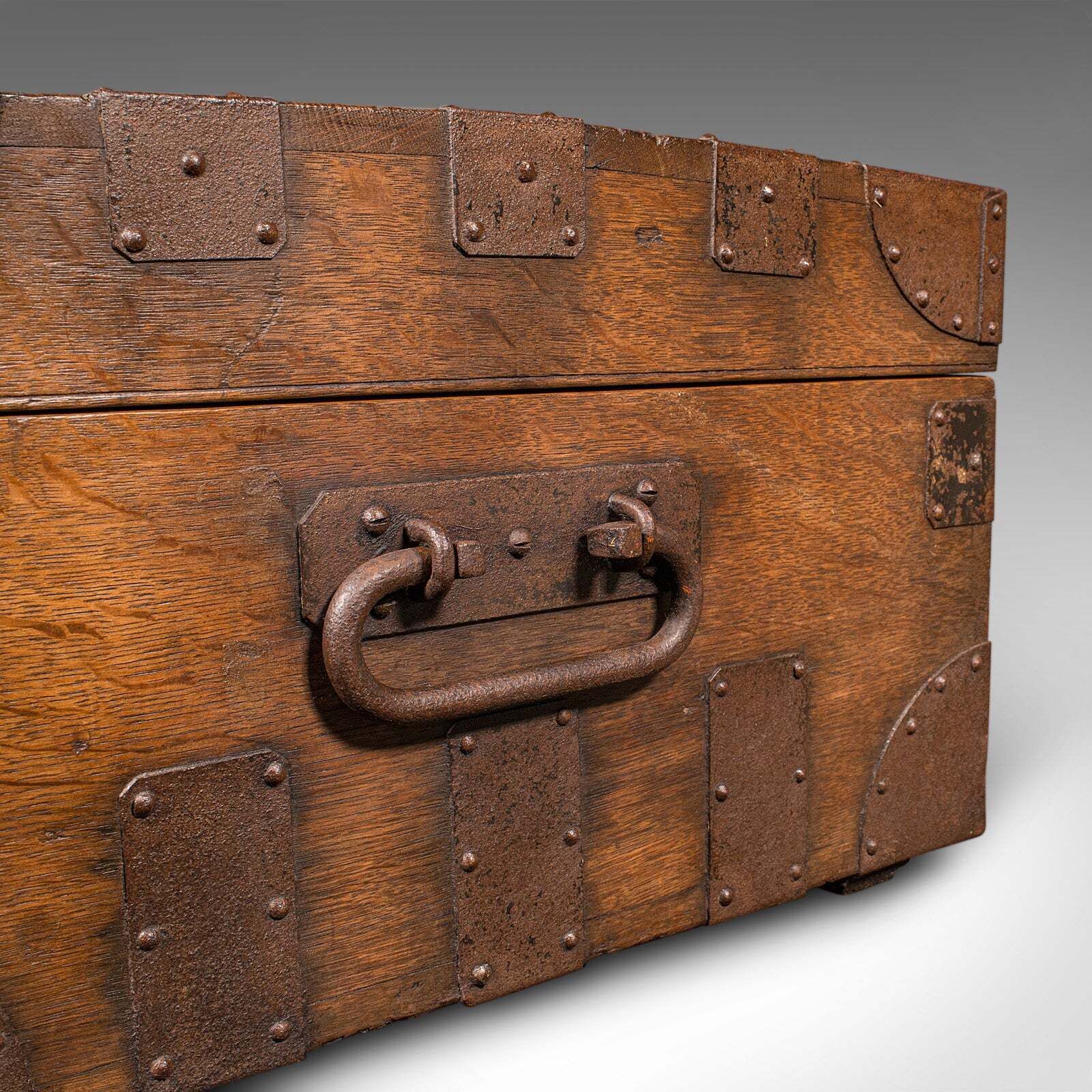 Furniture Antique Silver Chest, English Oak, Steel Bound, Steamer Trunk, Victorian, C.1900 photo