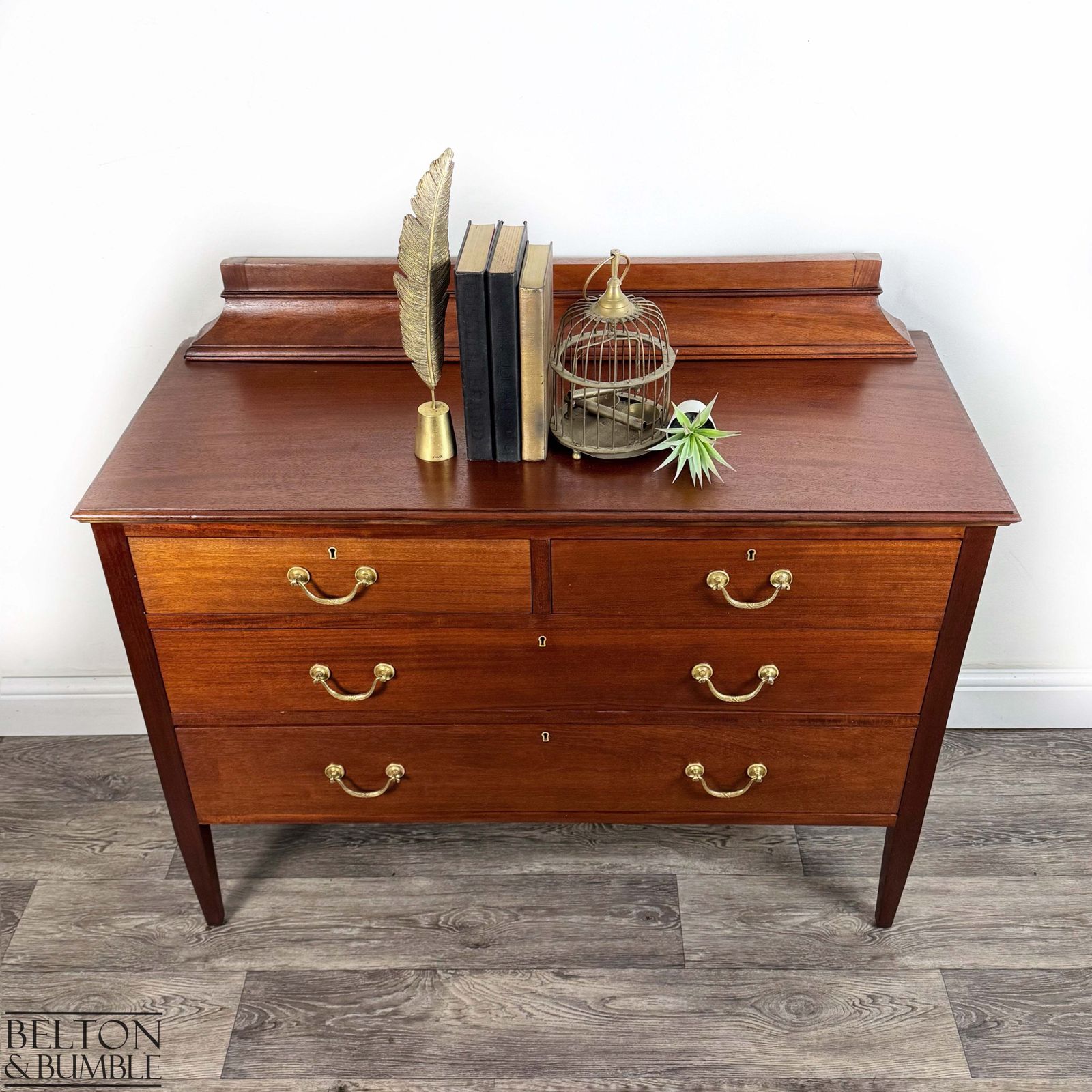 Vintage Mahogany Four Drawer Chest Of Drawers With Gallery Back photo furniture
