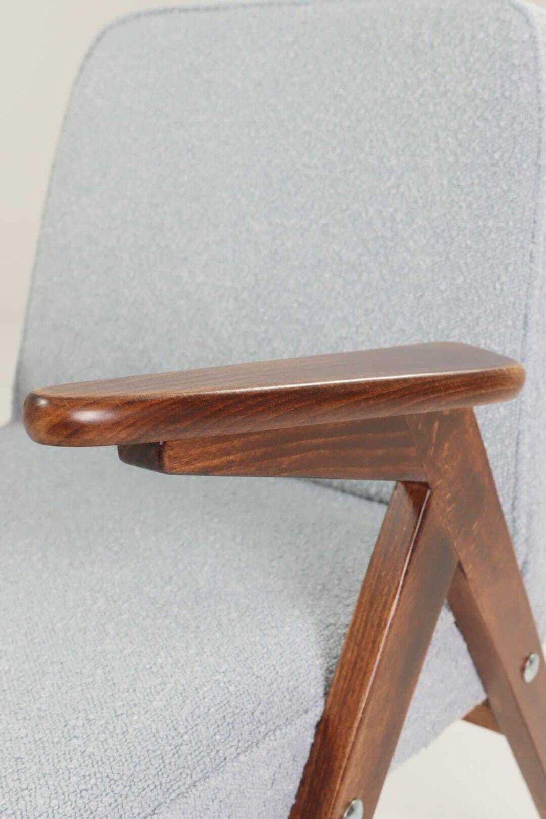 Vintage Lounge Chair Bouclè Baby Blue Dark Walnut, 1960 Scandinavian Design photo buy
